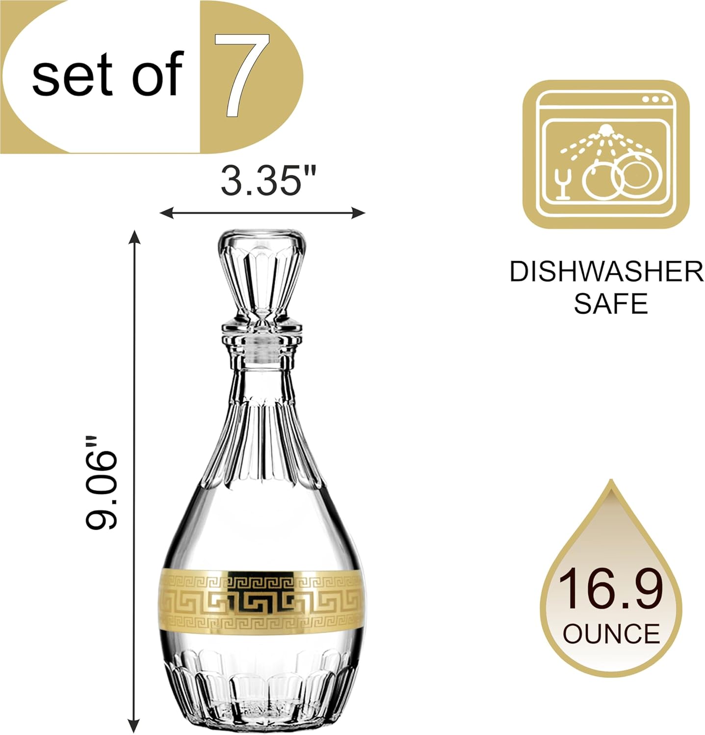 Joseph Sedgh Collection Greek Key Decanter and Shot Glass Set of 7 – 16.9 oz Decanter, 2 oz Shot Glasses. Ideal for Tequila, Vodka, Aperitif. Dishwasher Safe Premium European Grade Glassware - Image 4