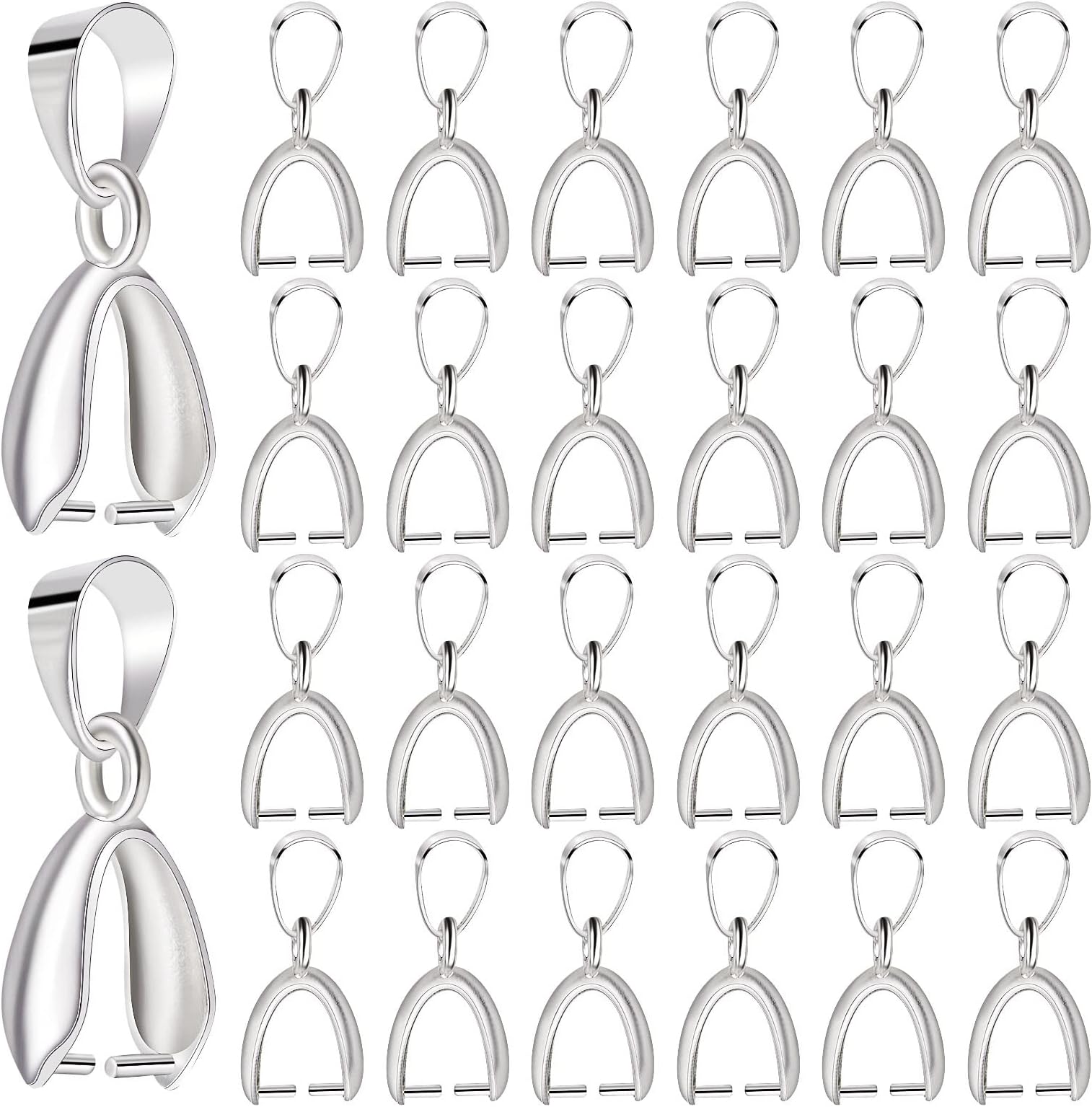 Aylifu 100pcs Pinch Clip Bail Clasp Brass Dangle Buckle Bead Pendant Connectors for DIY Necklace Earrings Crafts Jewelry Making Findings, Silver