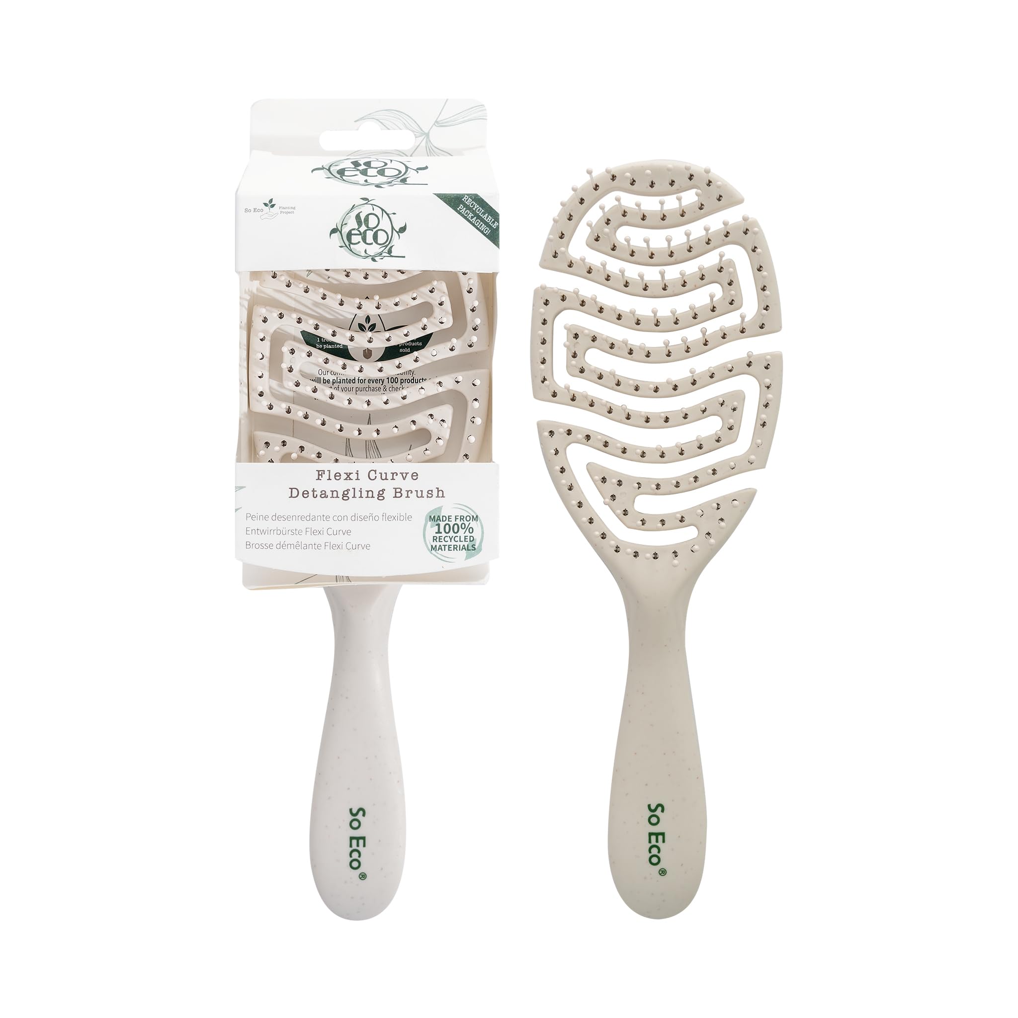 So Eco Flexi Curve Detangling Hair Brush – 100% PCR Materials, Flexible Vented Design for Wet & Dry Hair – Vegan & Plastic-Free Packaging