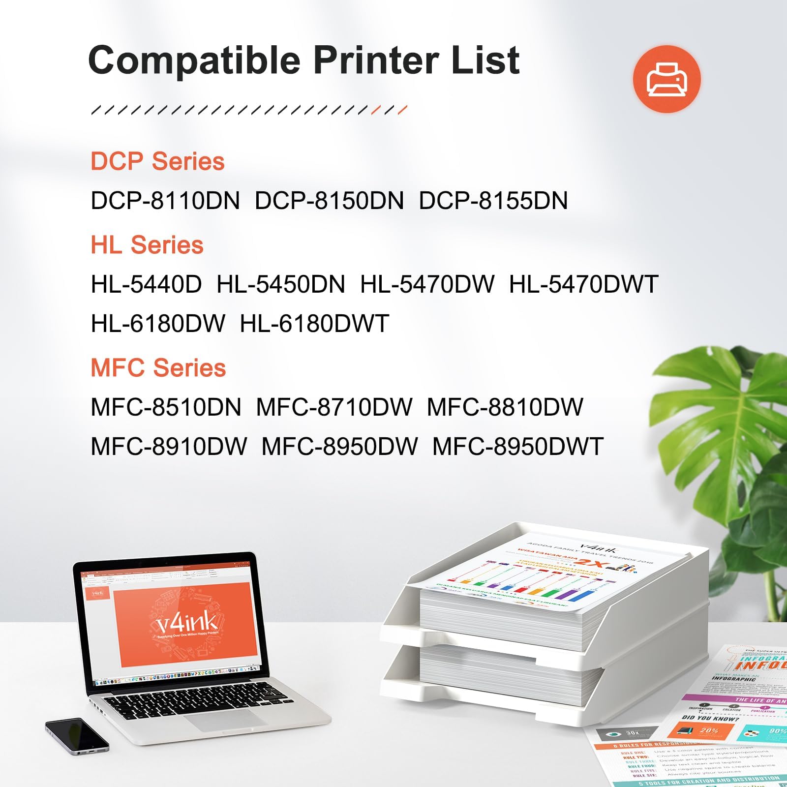 v4ink DR720 - Tamburo compatibile con Brother DR720 DR-720, confezione da 1 (senza toner) | Ricambio per stampante HL-5440D HL-5450DN HL-5470DW HL-6180DW MFC-8510DN MFC-8710DW MFC-8810DW MFC-8910DW MFC-8950DW