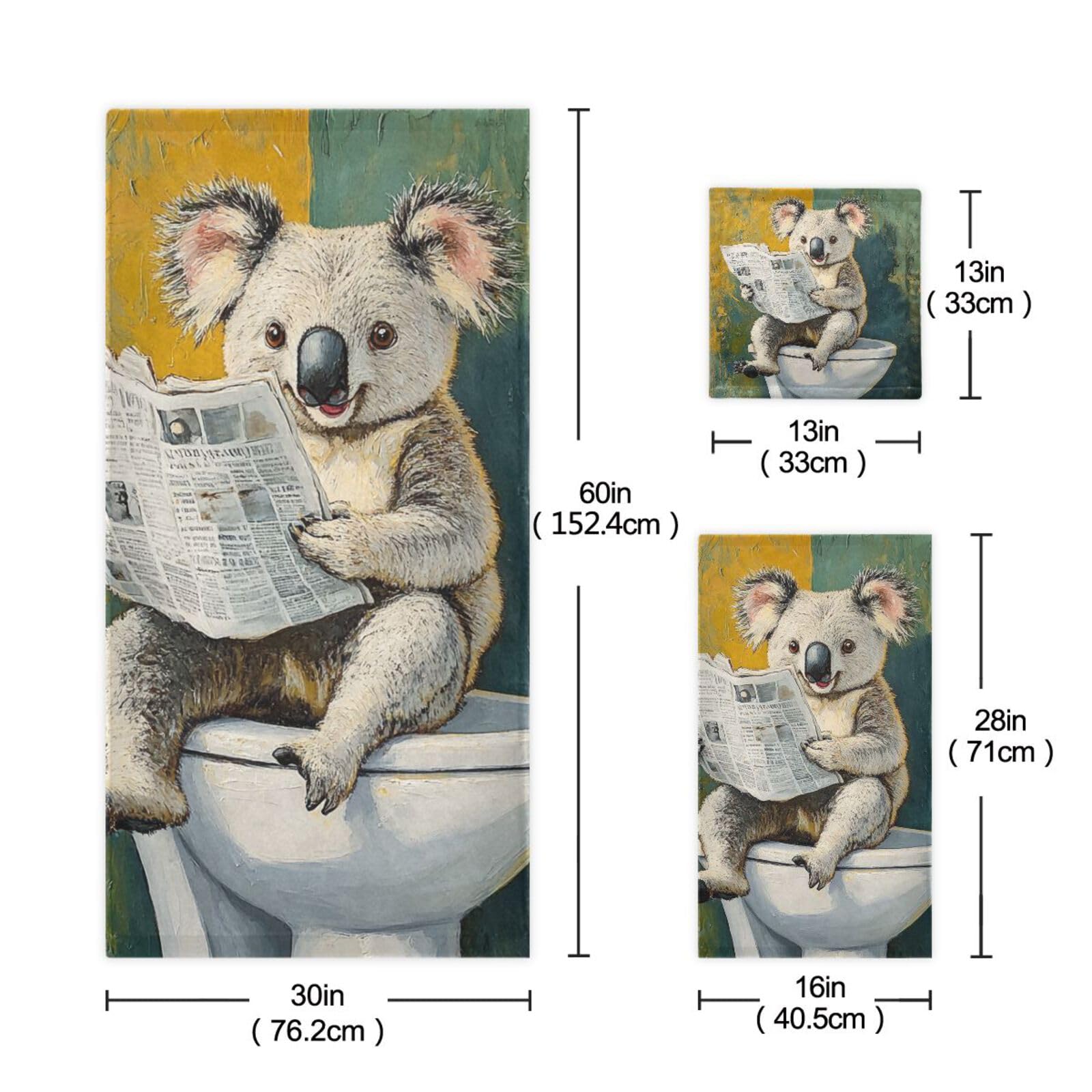 Funny Koala - Set di 3 asciugamani da bagno in stile vintage, con scritta Happy Head to Toe, 1 telo da bagno, 1 asciugamano per mani, 1 panno per la spiaggia, capelli, viso, palestra, nuoto