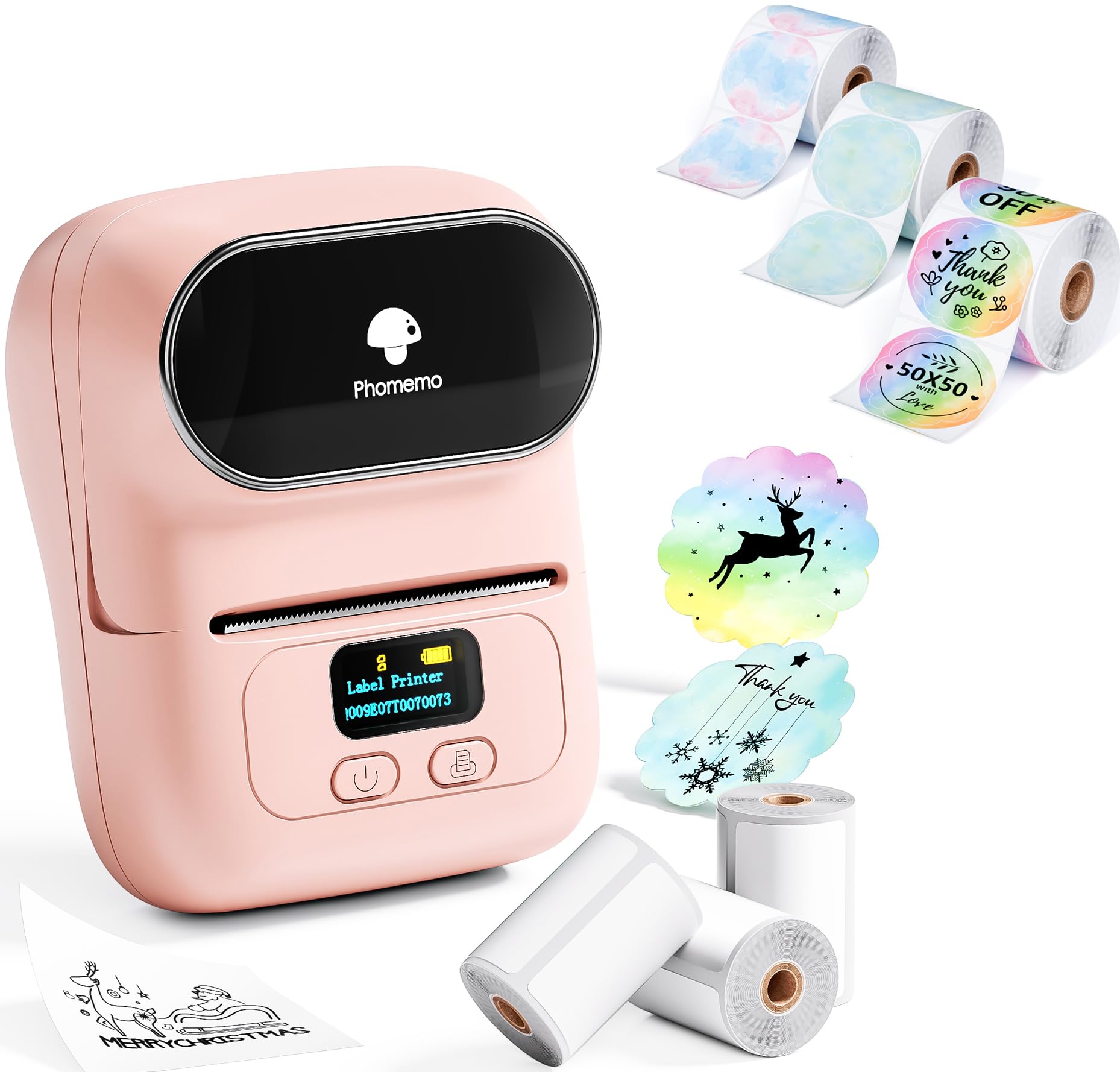 Phomemo M110 Etiquetadora Caja de Regalo con 6 Rollos de Etiquetas, Impresora de Etiquetas Adhesivas Bluetooth térmica portátil, para Uso en la Oficina, códigos de Barras, pequeñas Empresas, Tiendas