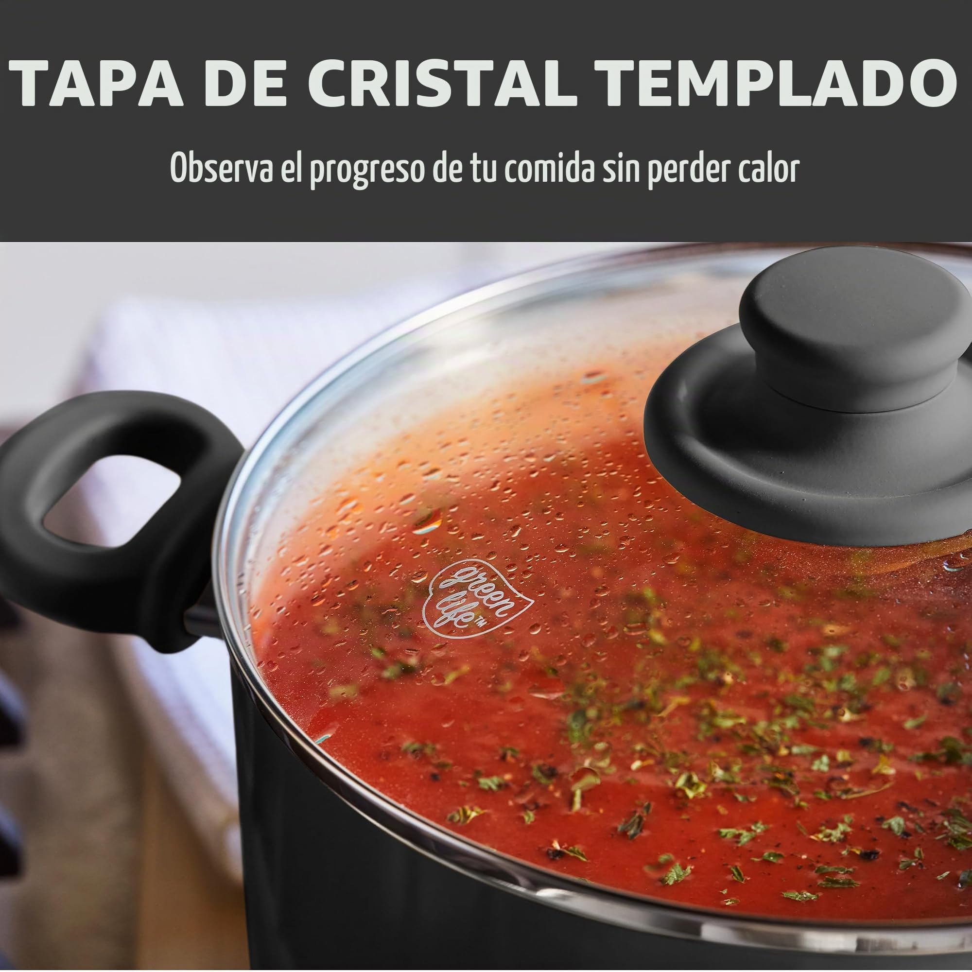 GreenLife Soft Grip Juego de 16 Ollas y Sartenes de Cerámica Antiadherente, Incluye Sartén, Cacerola y Cazo, Sin PFAS, Apto para Lavavajillas, Apto para Horno, Negro y Crema