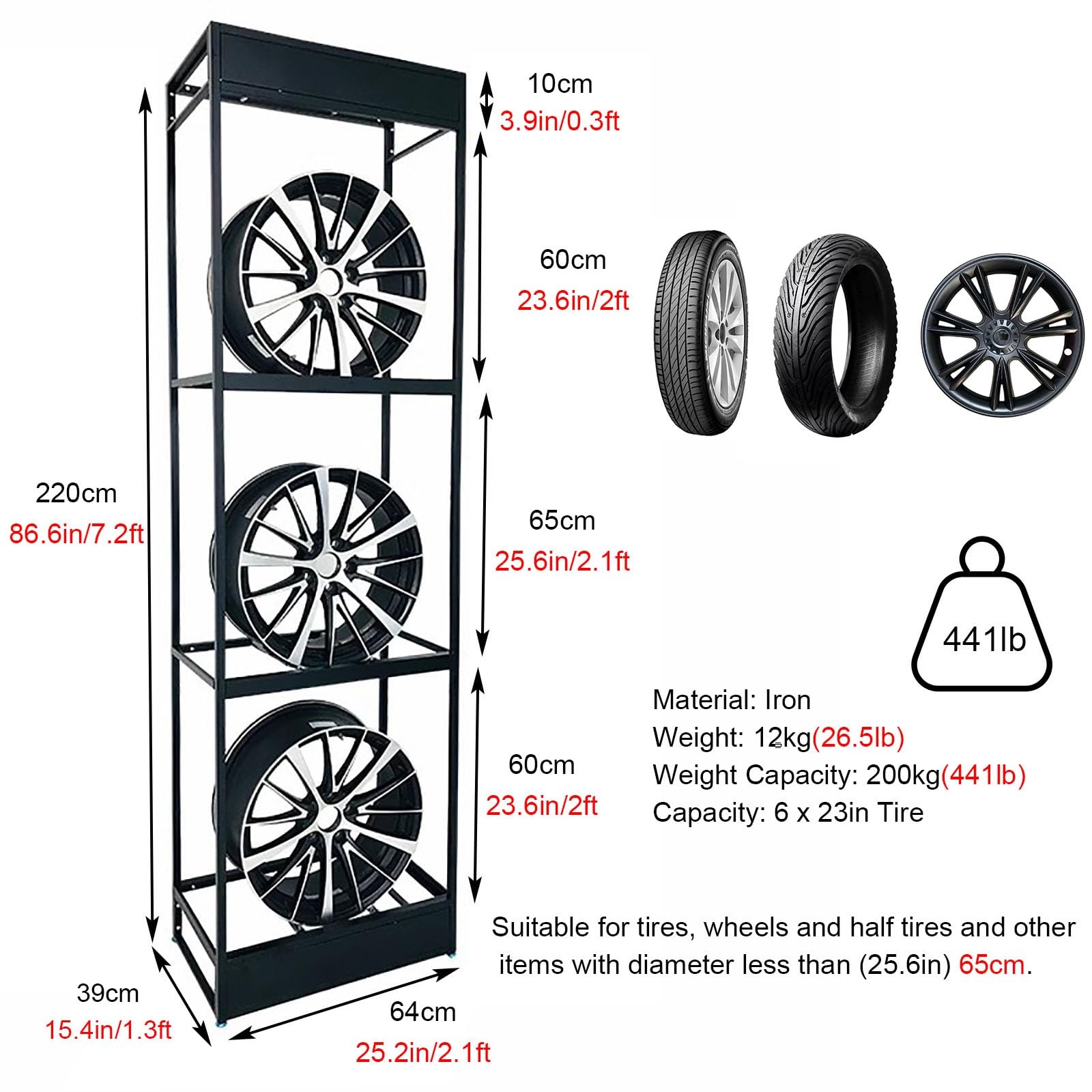 Porta Pneumatici, espositore per mozzi Antiscivolo con cartellone pubblicitario, Porta Pneumatici Anti-Vibrazione per Pneumatici Estivi e da Neve, Organizer per Pneumatic