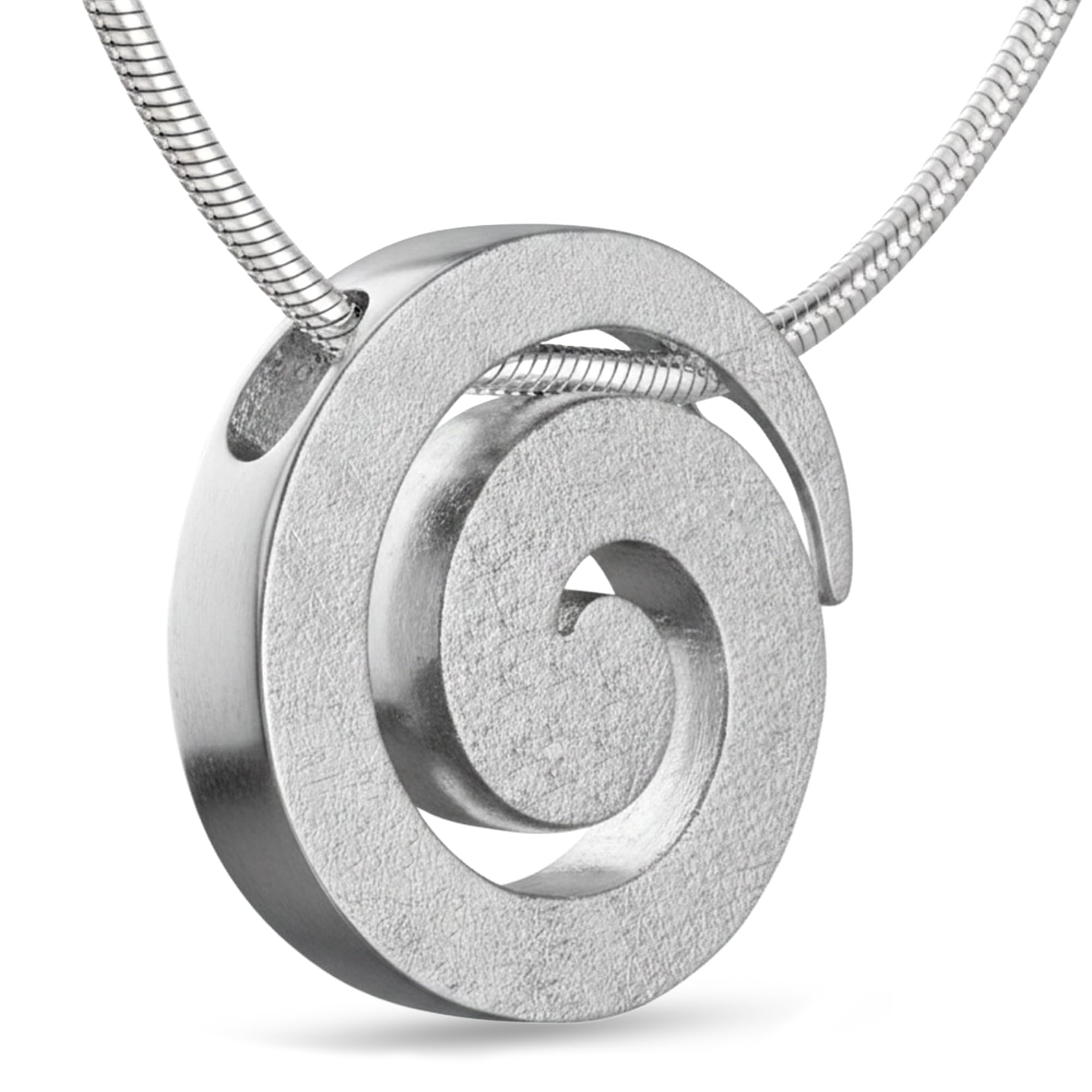 Vinani Spirale Anhänger gebürstet mit Schlangenkette aus 925 Silber ASR | Edler Spiralen-Anhänger aus 925 Sterling Silber, gebürstet, nickelfrei, anlaufgeschützt und mit Schlangenkette aus Italien.