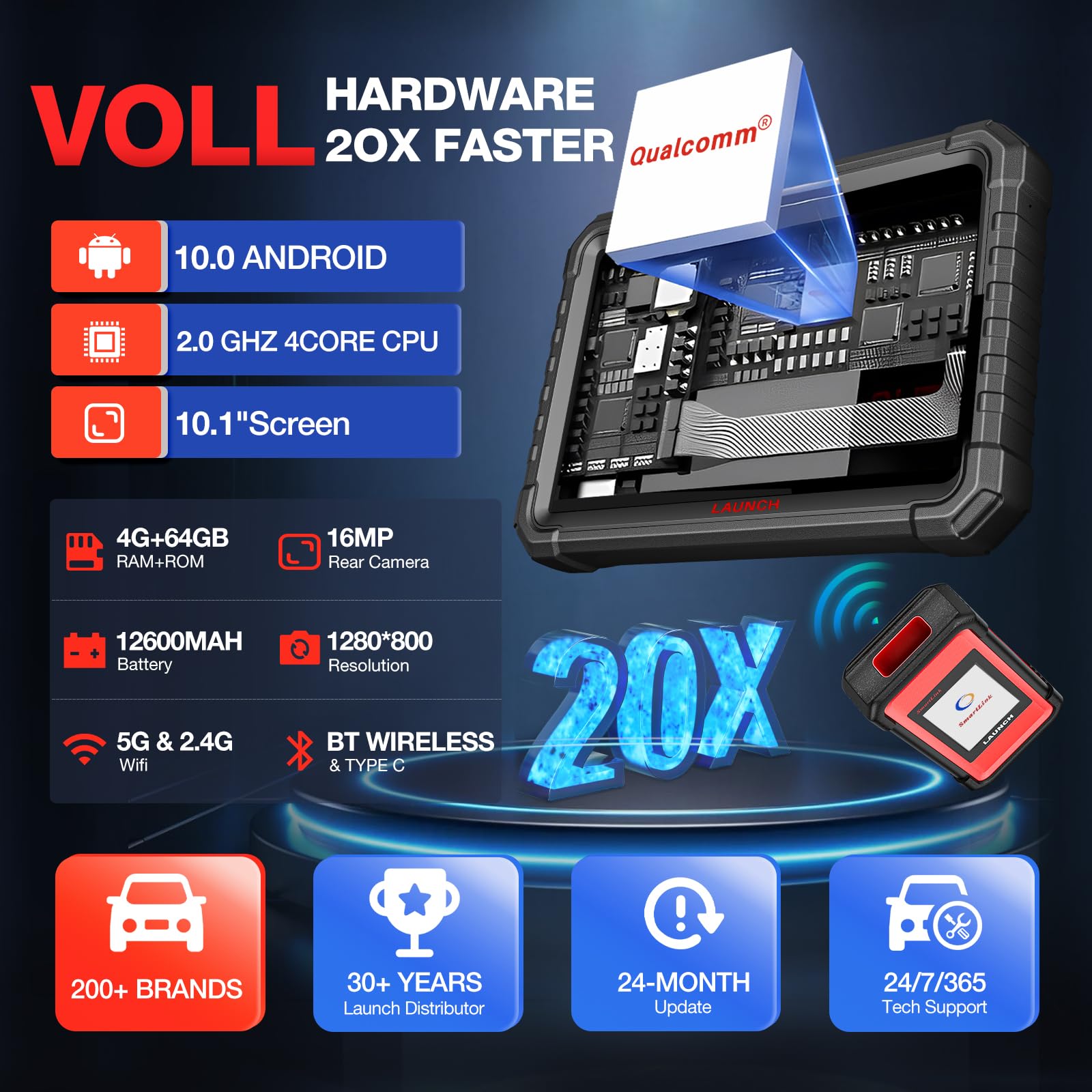 LAUNCH X431 PRO3S+ Elite SmartlinkC OBD2 Herramienta Diagnosis Coche en Español con Sistema Completo, Bidireccional Diagnóstico, 60+ Reinicio ECU Codificación FCA OE Topológico CANFD/DOIP/J2534