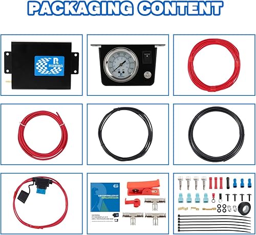 Miniatura 8 de Kit de compresor de bolsa de aire, sistema de compresor de aire a bordo con compresor de suspensión neumática, manómetro, herrajes y línea de aire,