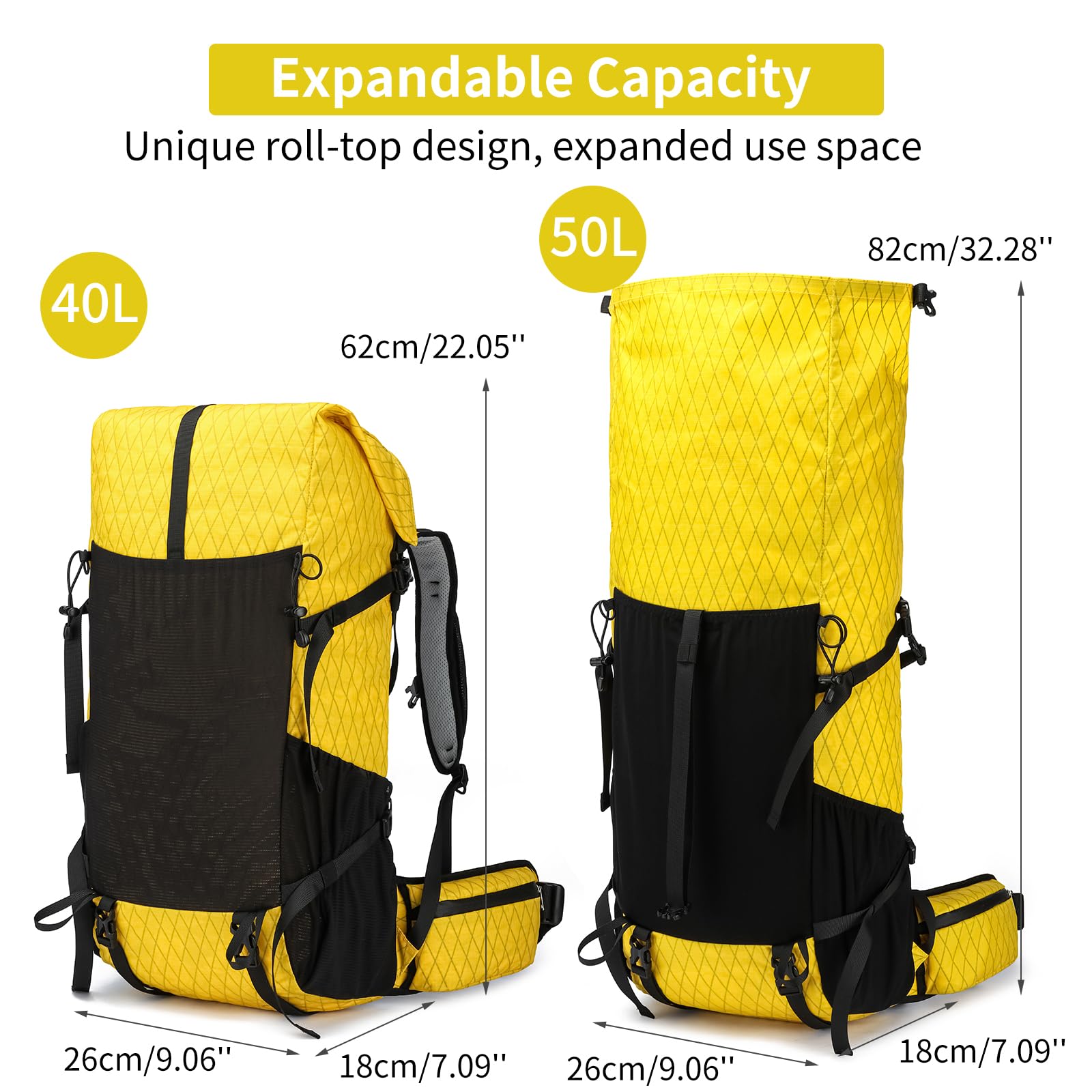 Mochila de senderismo, 40 L a 50 L, bolsa de senderismo de gran capacidad, mochila de camping con marco interno, mochila deportiva ligera X-PAC mejorada, mochila de viaje para escalada de montaña y