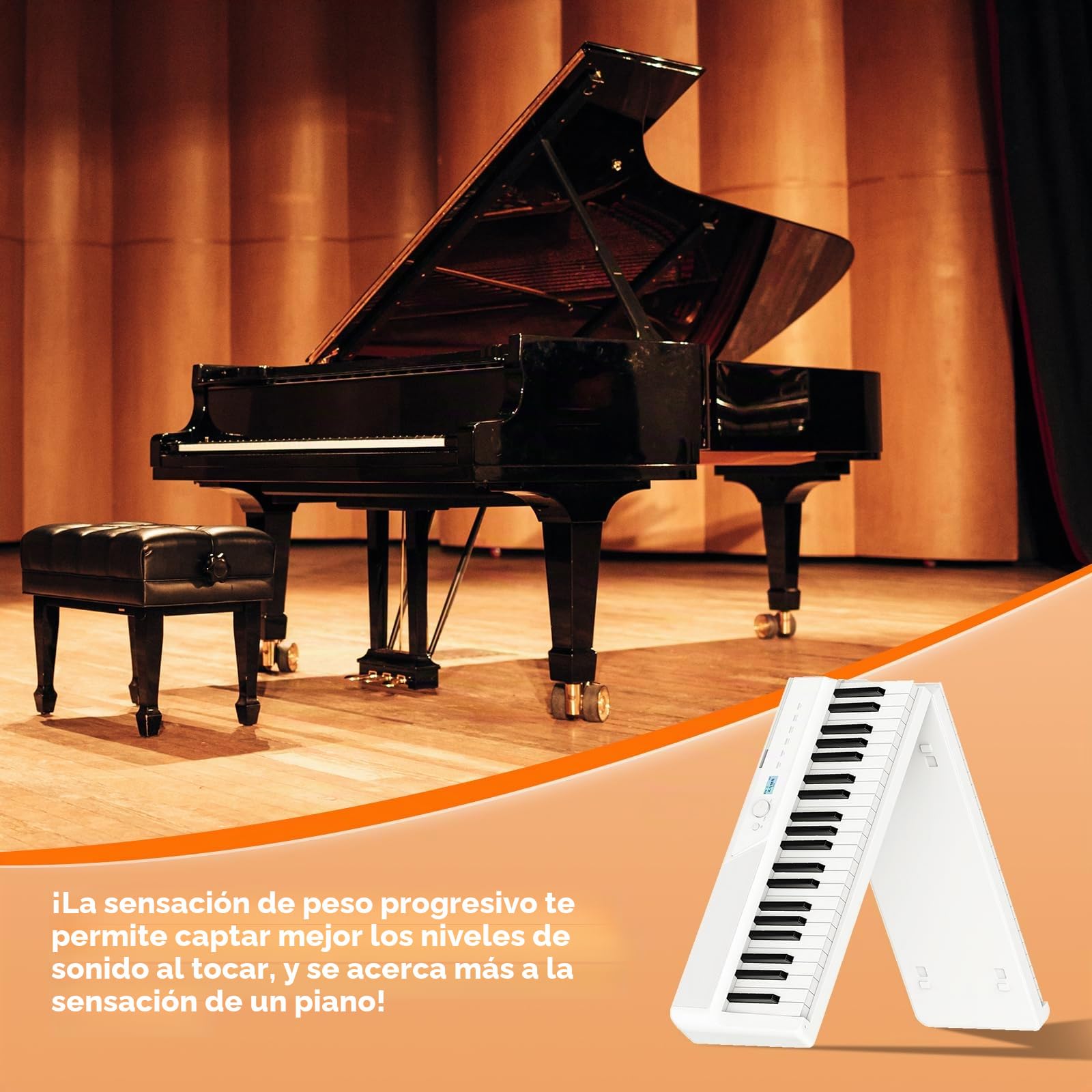 TERENCE Piano digital de 88 teclas, altavoz de 30 W, tecnología AR, sistema de sonido plegable, piano electrónico, 4 efectos de reverberación, sensor espejo, panel táctil, interfaces MIDI color blanco