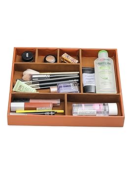 Azyeea Faux Leather Desk Organizer Tray, 7 Compartment for Multi-Functional, Office, Study Table, Bedside Tray, Cosmetic Organizer Trey (Colour : tan) - image, photos