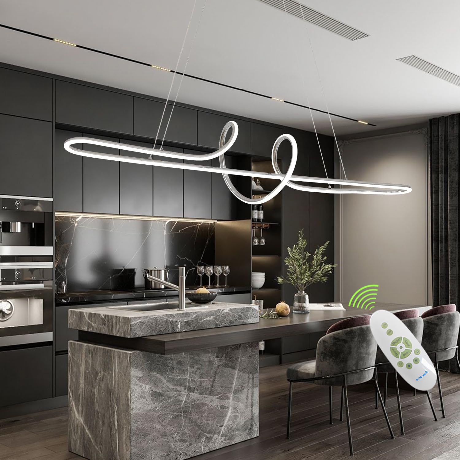 EMBRING Lampara Techo Colgante Led Moderna y Dimmable para Iluminación de Comedor e Isla de Cocina, Adecuada Como Foco de Mesa con Control Remoto, que Embodia un Diseño Minimalista