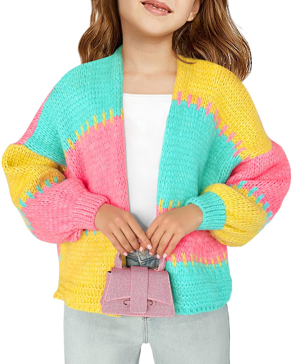 Cardigan épais ouvert devant Haloumoning rose vif pour fille