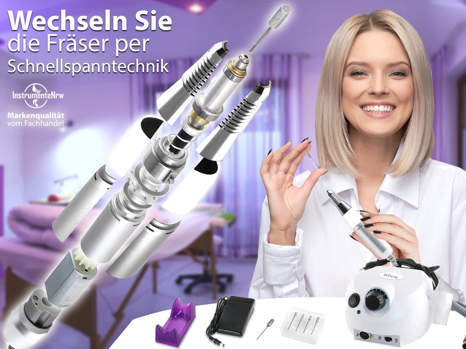 Elektrisches Maniküre/Pediküre-Set mit Hornhautentferner & Diamantschleifer | Spezial Fußpflege Hornhaut Set mit starker Leistung Profi-Gerät mit 30.000 Umdrehungen Pediküre Gerät mit Fräser Box