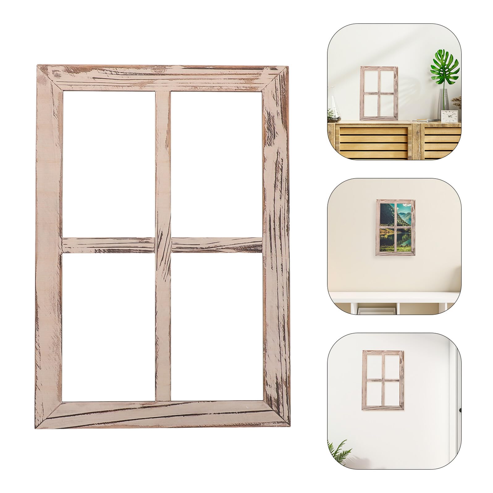 2 Stück Holzimitat Fensterdekoration im Landhausstil Rustikal | Holz, Vintage Optik, Lichtsteuerung und Montage Design, für Landhausküche und Wohnzimmer