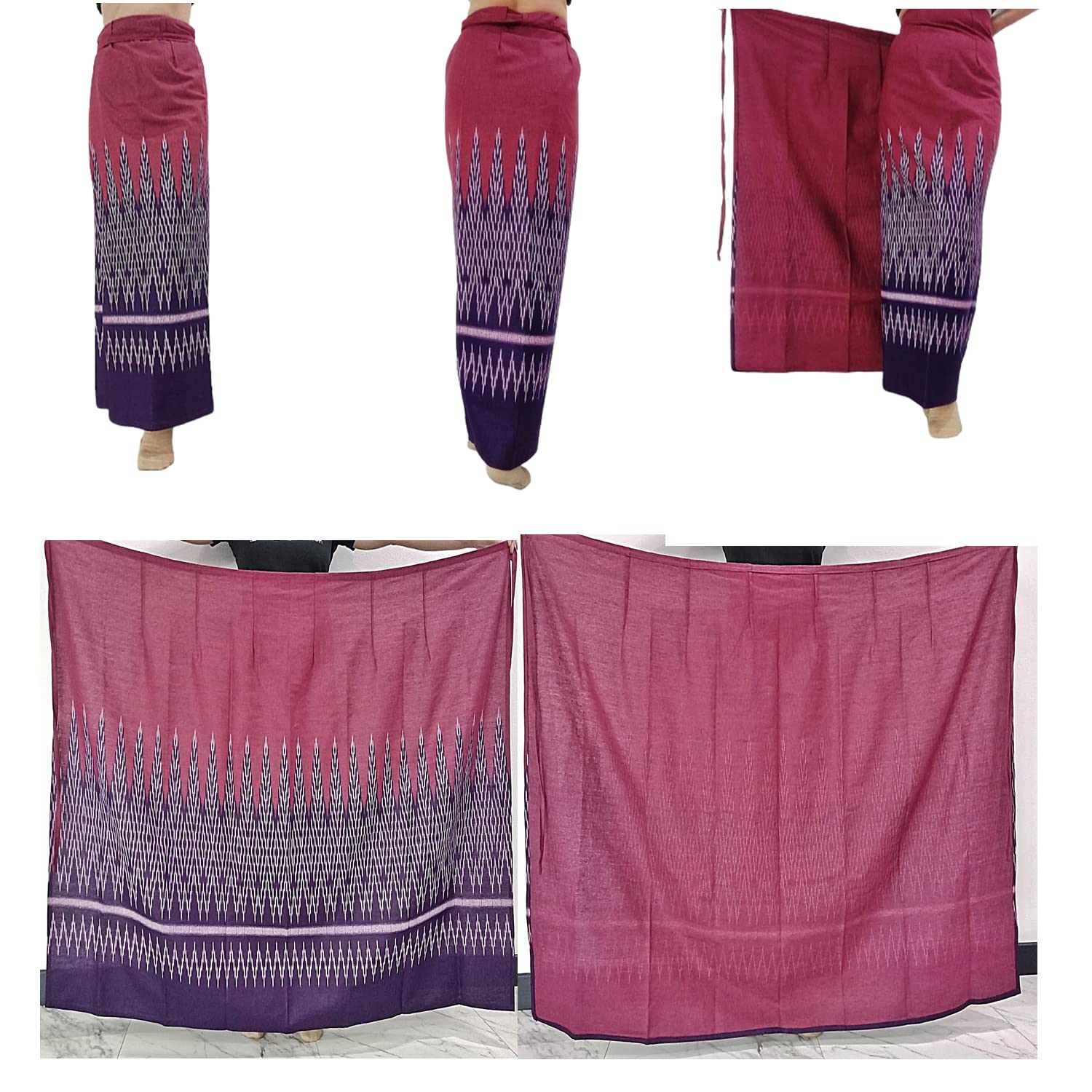 Strong689Sarong Free Size Cotton Printed Purple Fashion Ladies Clothing Long Wrap Skirt Womens Thai Traditional Striped High Waist Boho Skirts Formal Tie, Length: 100 cm, Width: 125 cm