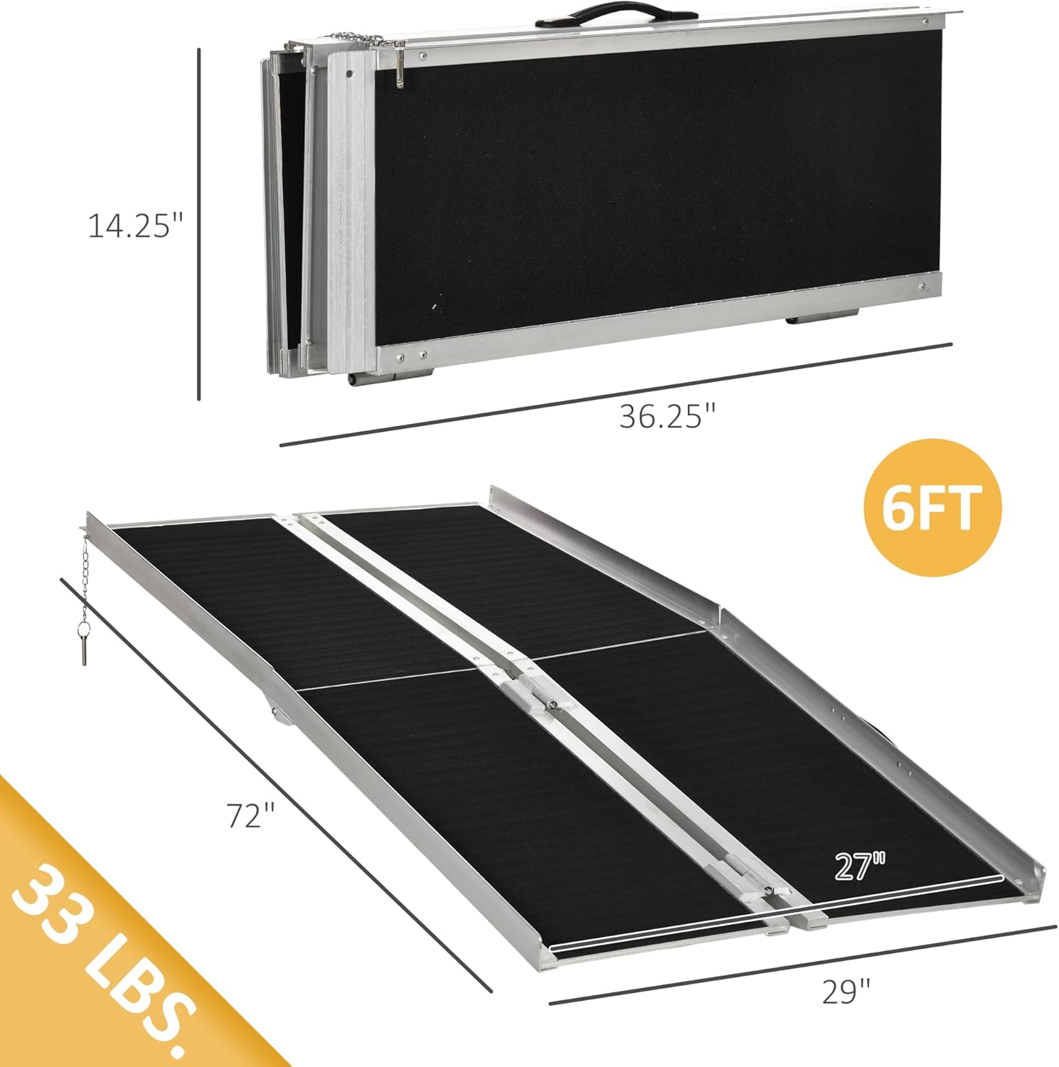 HOMCOM FSA/HSA Eligible Wheelchair Ramp 6FT, Folding Aluminum Threshold Ramp with Non-Slip Surface, Transition Plate, 594lbs Weight Capacity for Home, Doorways, Curbs, Steps