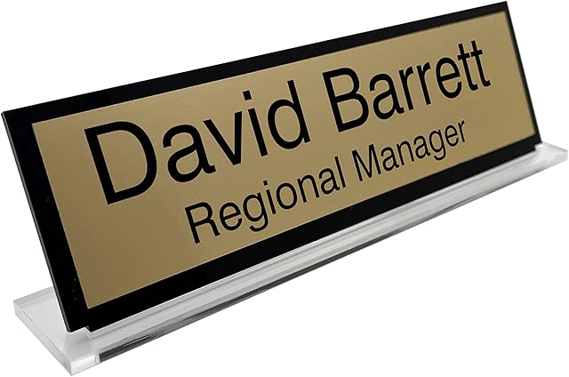 Badgemaster Premium Gold Custom Personalised Office Home Desk Name Plaque Acrylic Black