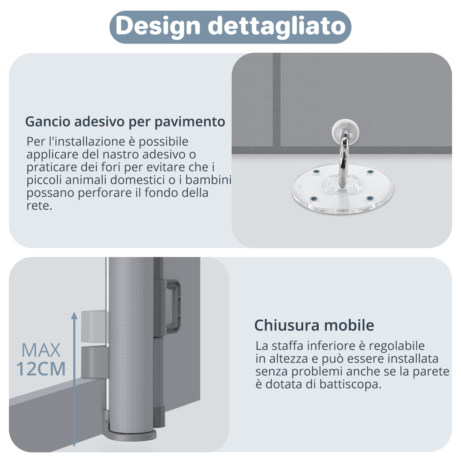 Cancelletto di Sicurezza Retrattile per Bambini, 0-140 cm, Cancelletto di Sicurezza per Cani, Cancello Bambini Adatto per Scale, Corridoi, Interni ed Esterni Grigio