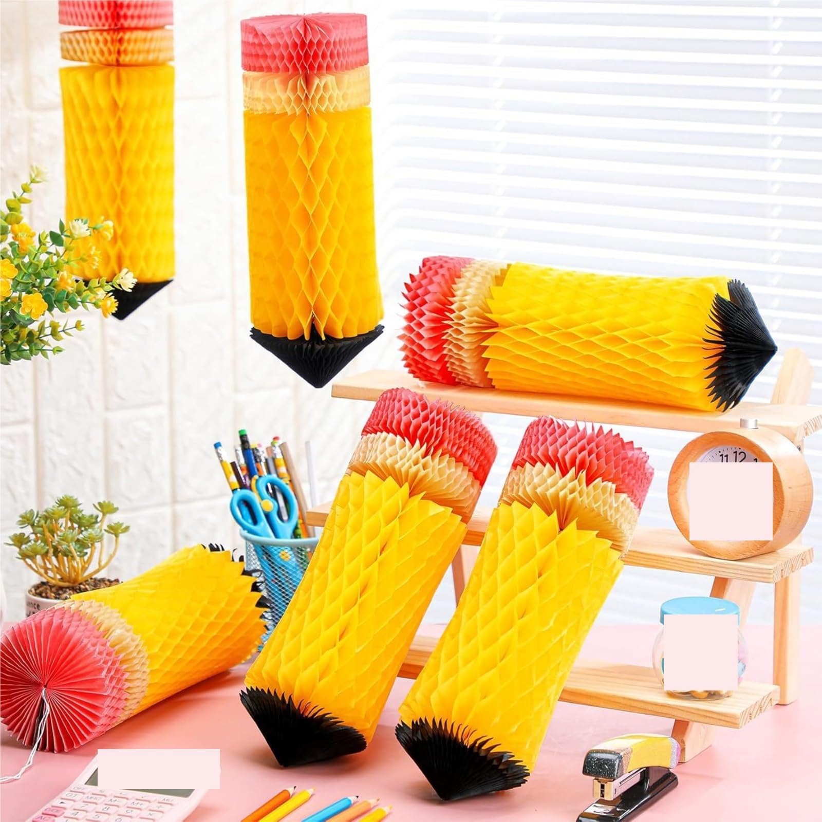 Farolillos De Papel Exterior Pack De 6 Adornos Colgantes Lápices En Forma Panal For La Vuelta Al Los Profesores Linternas Decorativa