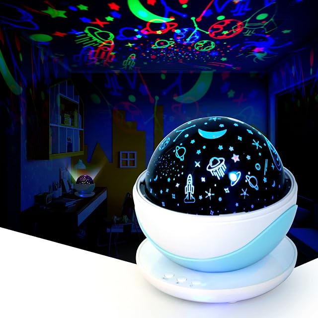 Geemik Night Light Kids Projector, Baby Star Projector Light with 360° Rotation, Sensory Lights for Baby with Both Space and Animal Themes, Soothing Sleep Lamp as Christmas and Birthday Gifts for Kids