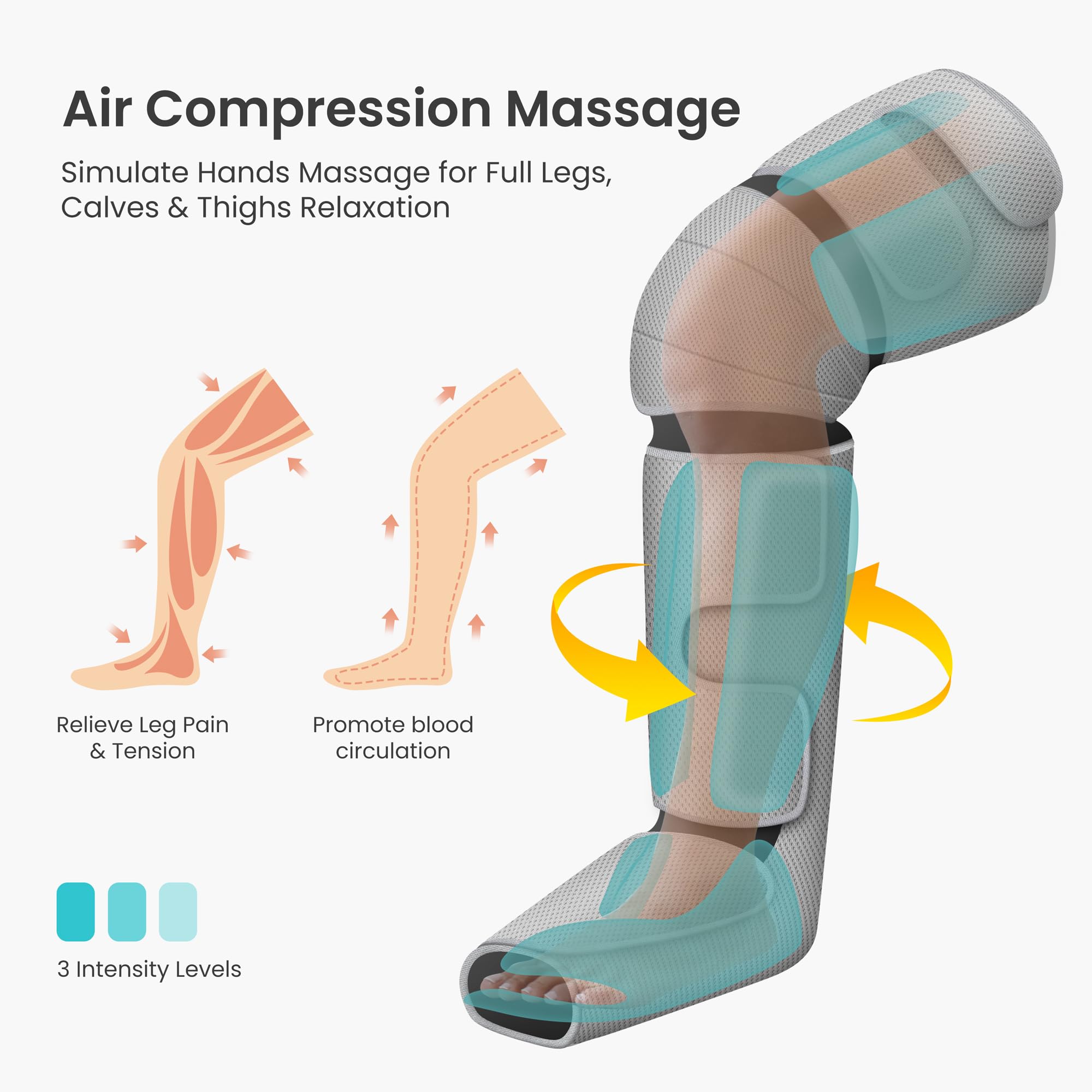 Snailax Massaggiatore per gambe a compressione, Massaggio per ginocchia e polpacci con calore, Massaggiatore per gambe con impastamento 4D per tessuti profondi, Regali, Grigio