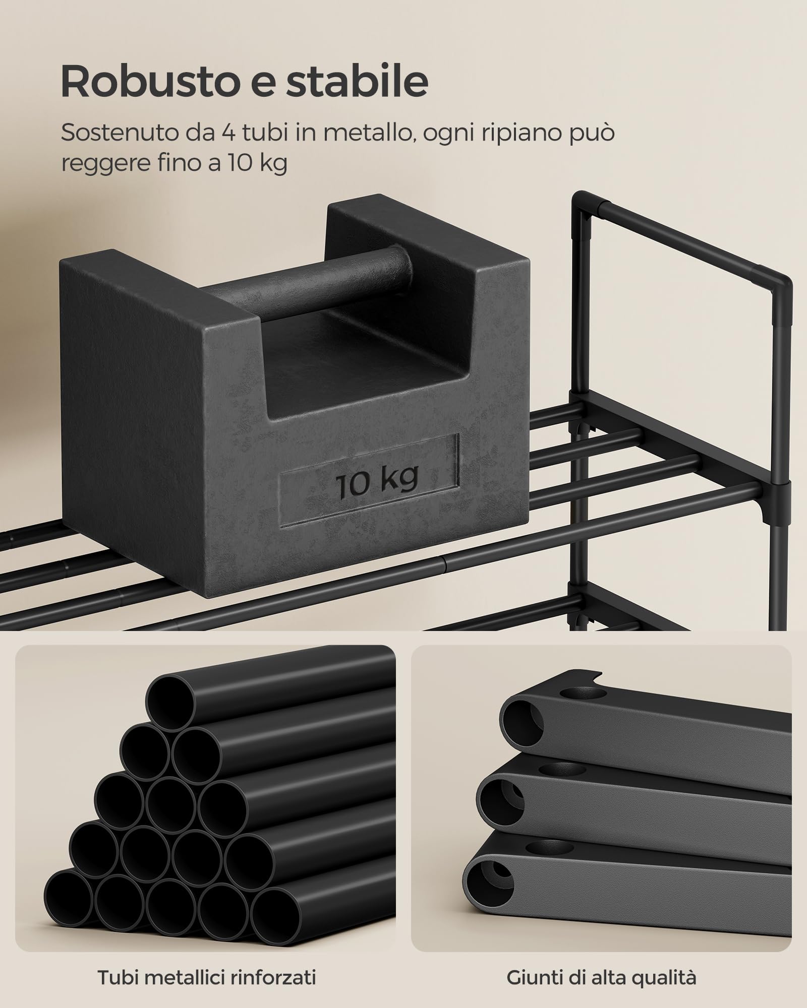 SONGMICS Scarpiera a 3 Ripiani, Scaffale Portascarpe in Metallo, per 16-20 Paia di Scarpe, Verticale o Capovolto, Impilabile, Ingresso, 30 x 92 x 55 cm, Nero LSA303B02