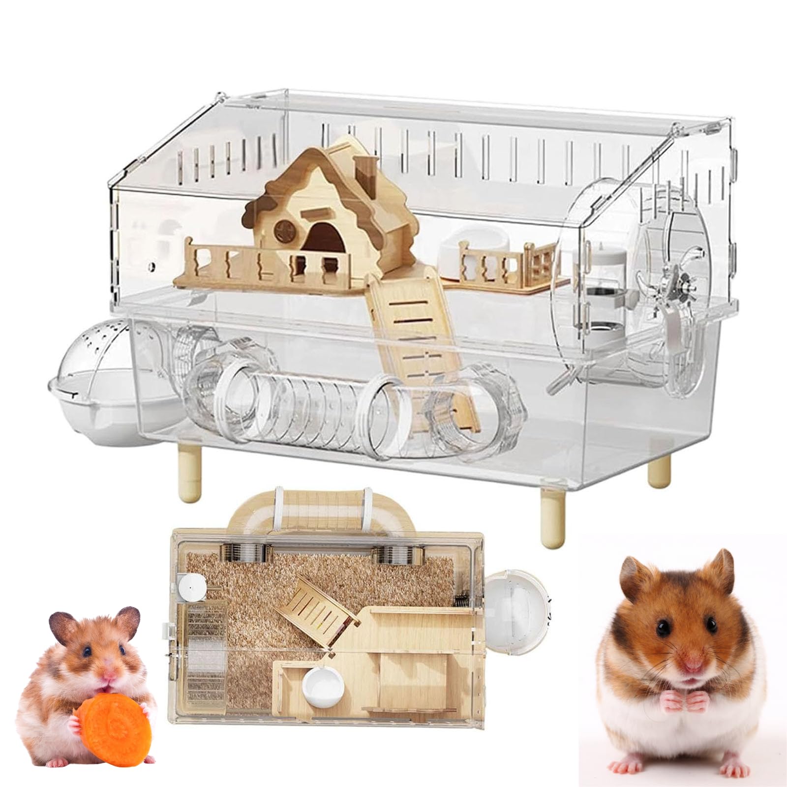 Hamsterkäfig - 45x30x34 cm zerlegbare Box mit Beschäftigungsmöglichkeit,Gehege für Hamster,Für den Außenbereich, Reisen, als Kleintier- und Spielhaus für kleine