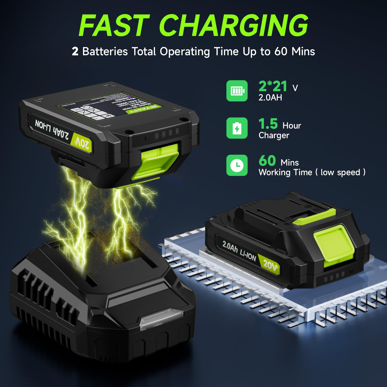 Soplador de hojas inalámbrico, soplador de hojas con batería y cargador, 2 modos de velocidad, 2 baterías, potentes sopladores eléctricos ligeros de 20 V para soplar hojas, cuidado del césped