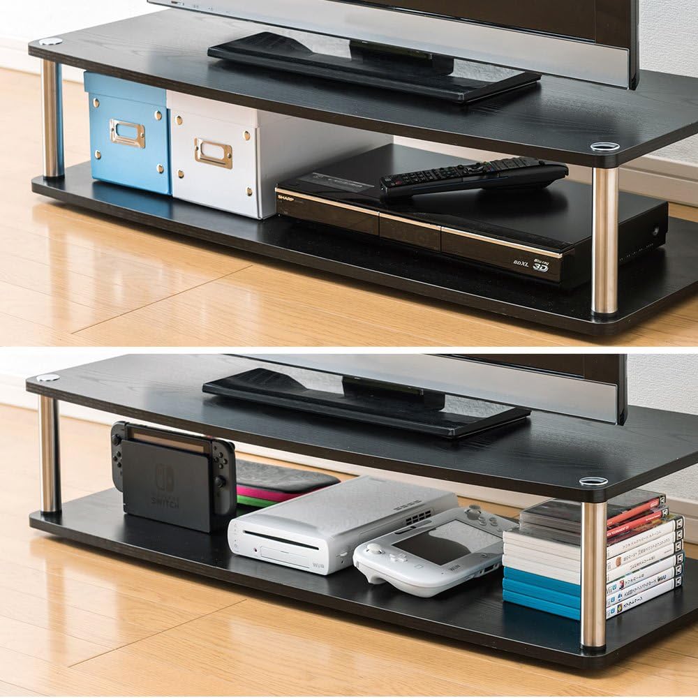 イーサプライ テレビ回転台 幅95cm 2段 木製 32~50インチ対応 大型 耐荷重20kg 360度回転 ブラック EEX-ROT07