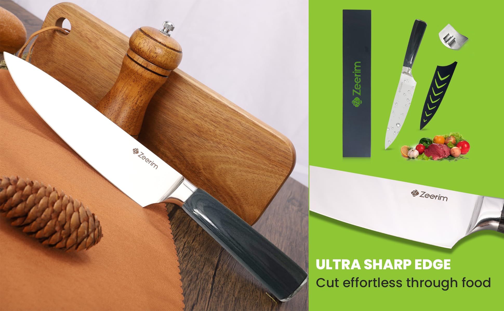 8 Inch Chef Knife - Razor Sharp German 1.4116 High Carbon Steel Kitchen Knife, Full Tang Forged Professional Chefs Knife, Pakkawood Handle, Finger Guard, Blade Cover & Gift Box — Amazon image 8