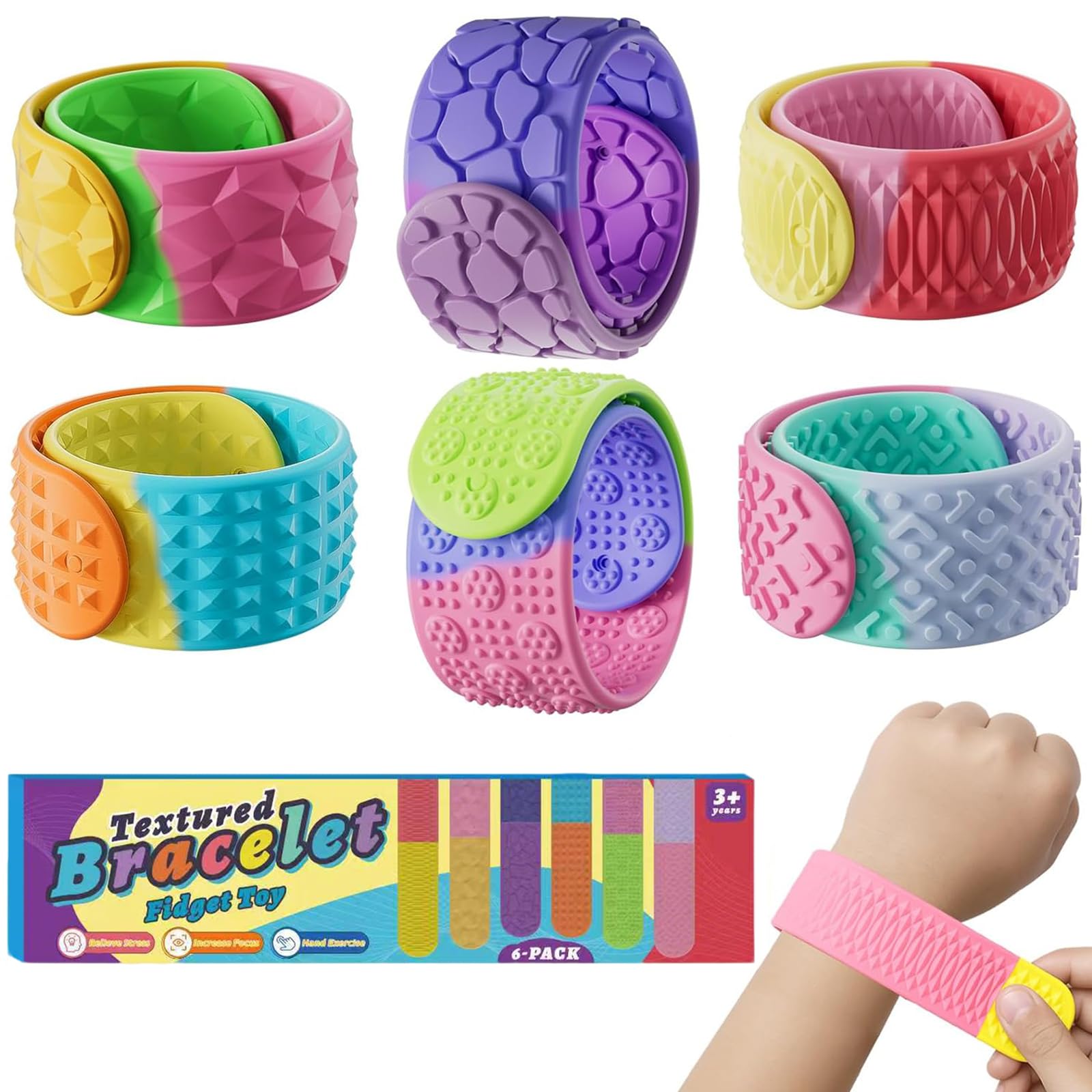 Sensory Toys for Autism, Stress Relief Toys Adults, Fidget Toys for Kids, Autism Adhd Aids Toys, Party Bag Fillers for Kids, Party Favours, Classroom Rewards, 6PCS Slap Bracelets for Boys Gifts