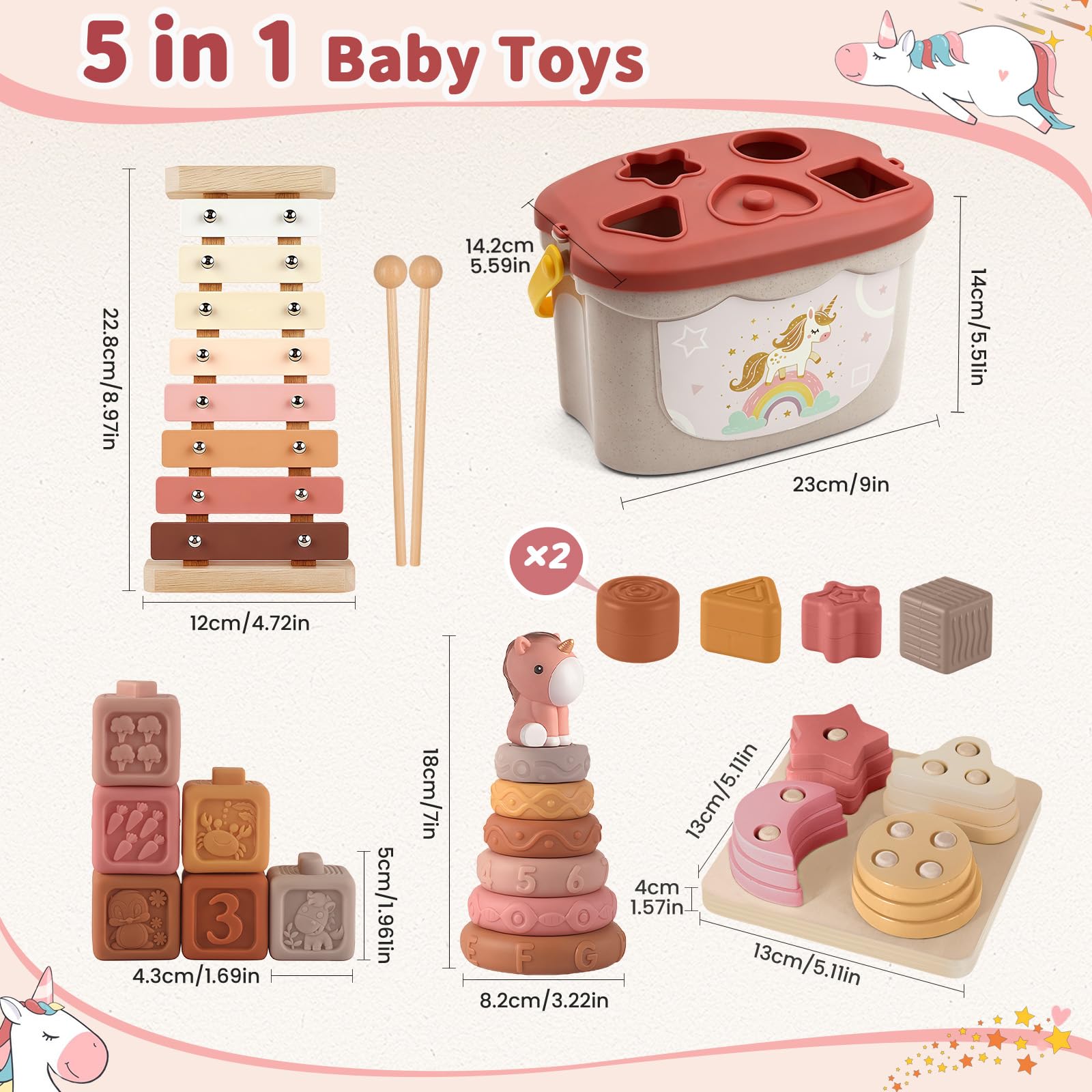 Giochi Montessori 6 Mesi a 1 Anno, 5 in 1 Giochi Neonato 6-9-12 Mesi