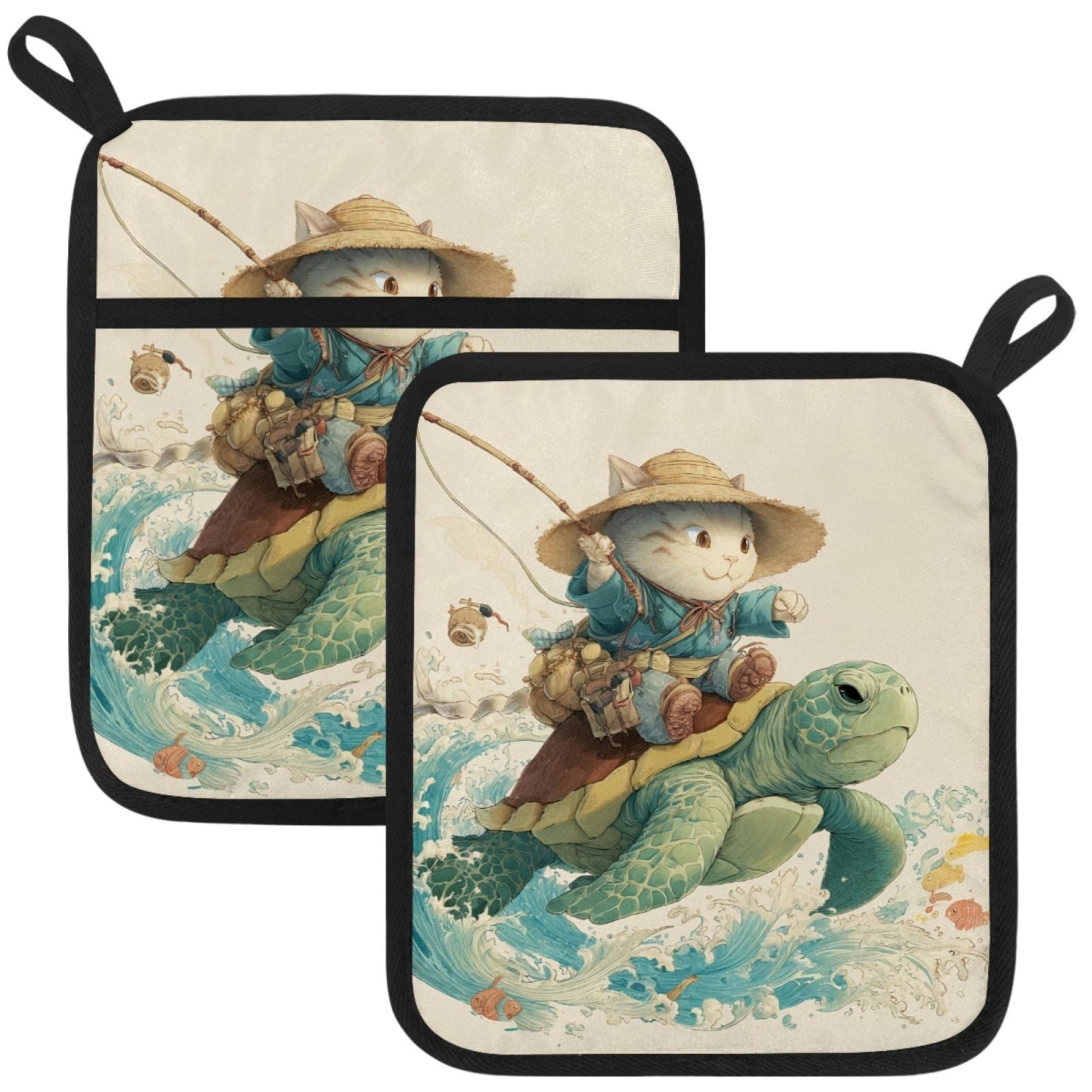 VAPOKF Cat Turtle Pot Holder, Heat Resistant Oven Cloths, Potholders & Oven Gloves, for Kitchen Cooking & Baking, Thick & Safe, Protection of Hands From Hot Utensils