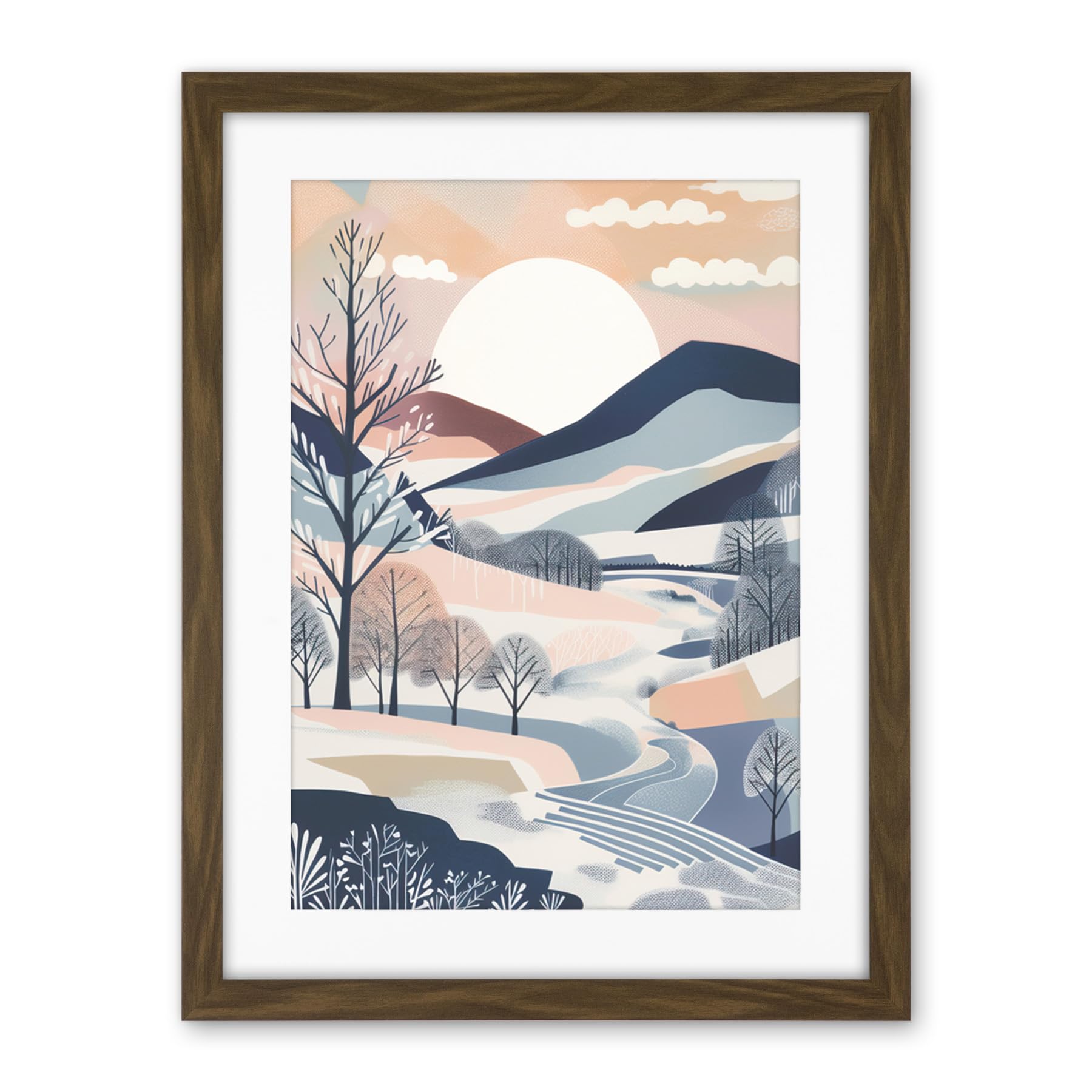 Artery8 Countryside Path in Boho Hill Winter Landscape Artwork Framed Wall Art Print 18X24 Inch