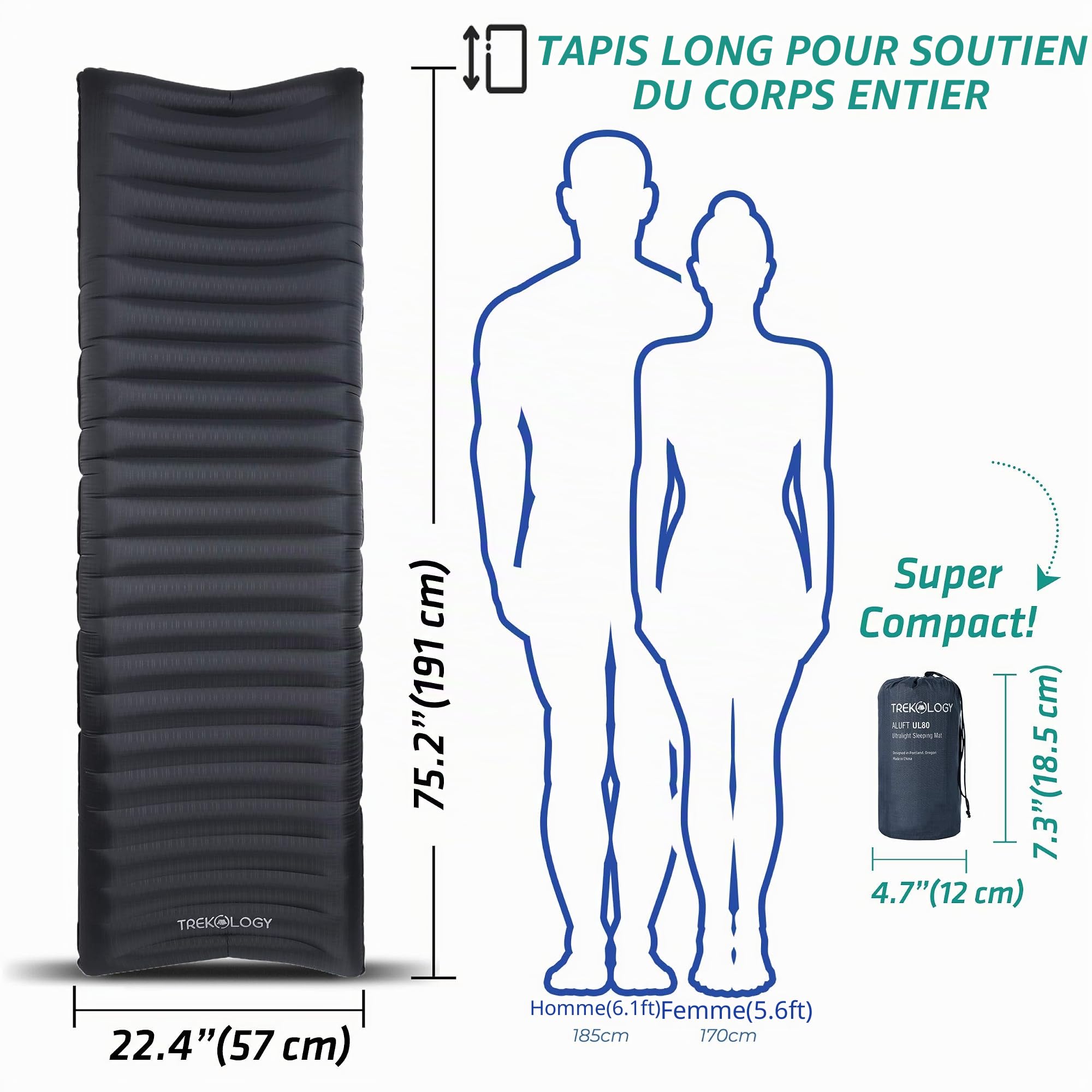 Trekology UL80 Tapis de Camping, Matelas de Camping Gonflable, Matelas de Camping Gonflable, Tapis de Camping, Tapis de Camping léger, Matelas Enroulable pour lit Simple