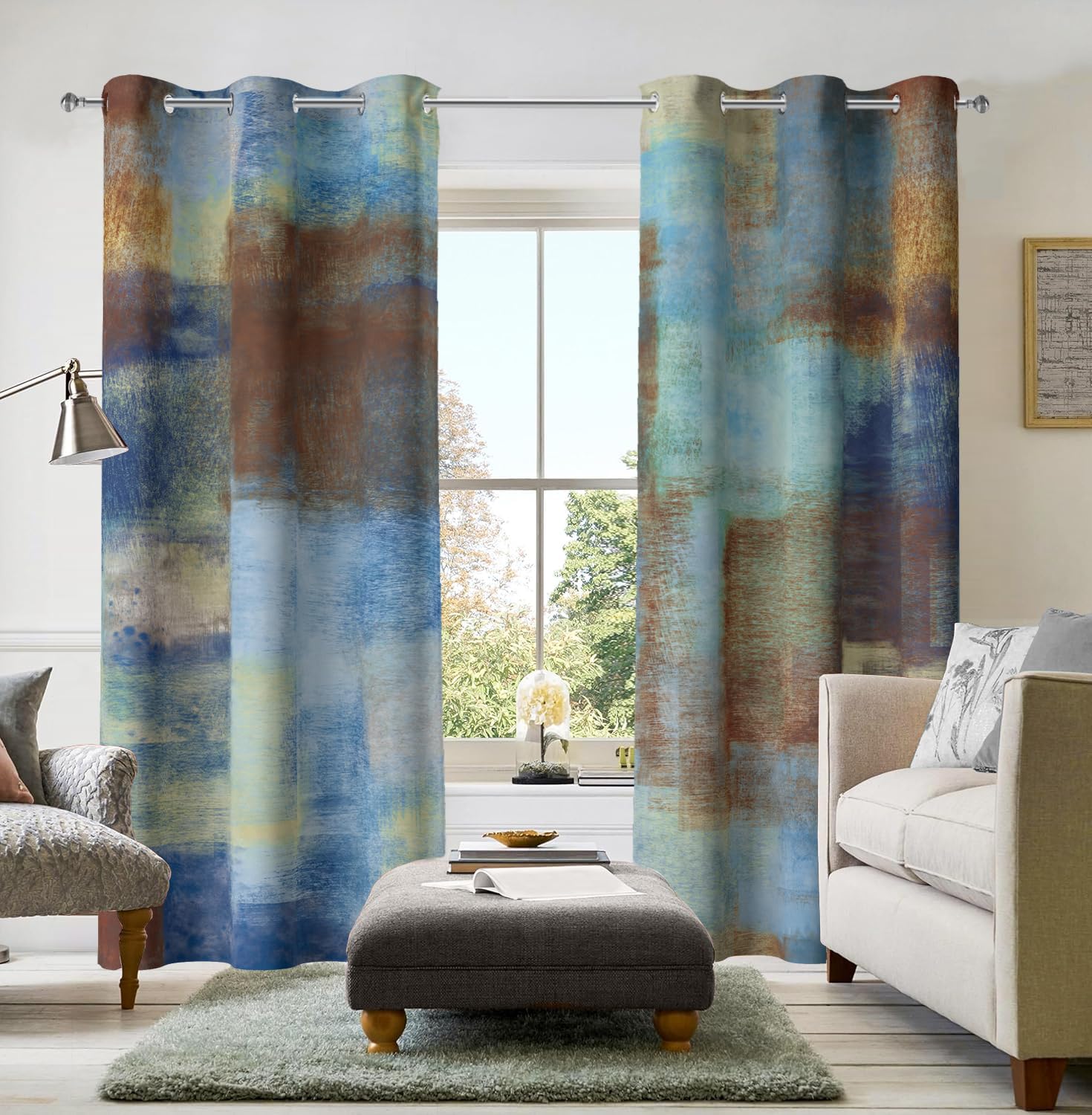 Asuexpect Abstract Curtains 2 Panels - Abstract Rust Room Darkening Grommet Curtains Modern Decorative Window Treatments for Bedroom Living Room, 107 x