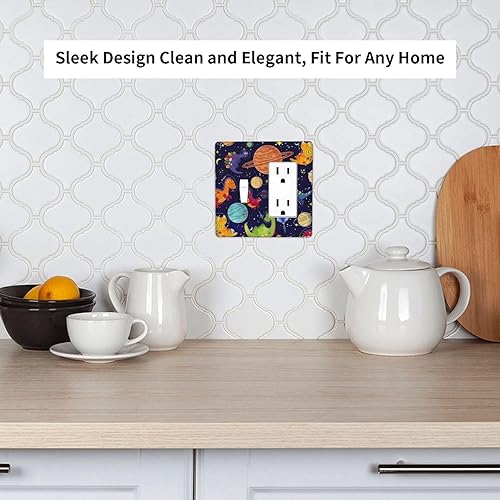 Vista 248 de Placa de pared con interruptor de luz de doble interruptor de pared para niños, diseño de dinosaurio, galaxia, espacio exterior, planeta, nebulosa