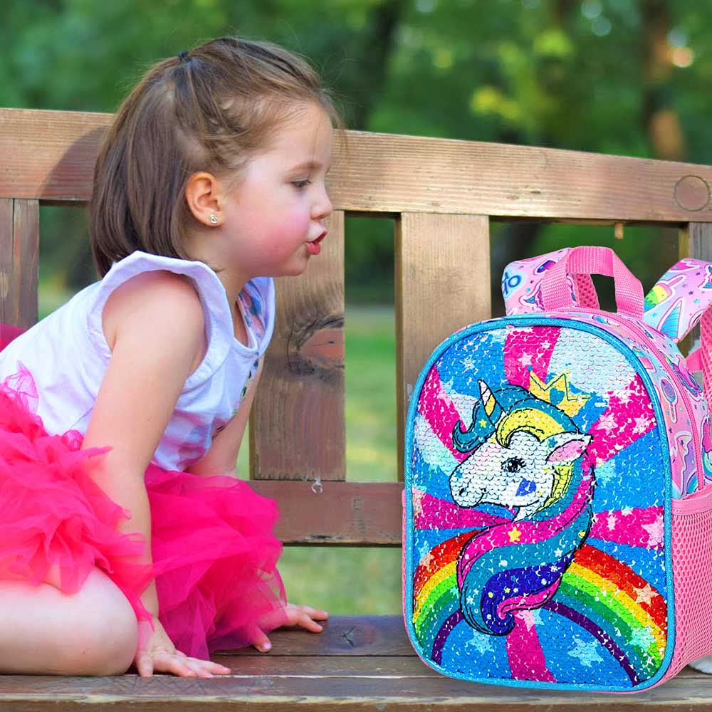 GXTVO Mochila de 3 Piezas para niñas, 16 pies con Lentejuelas para Preescolar y lonchera
