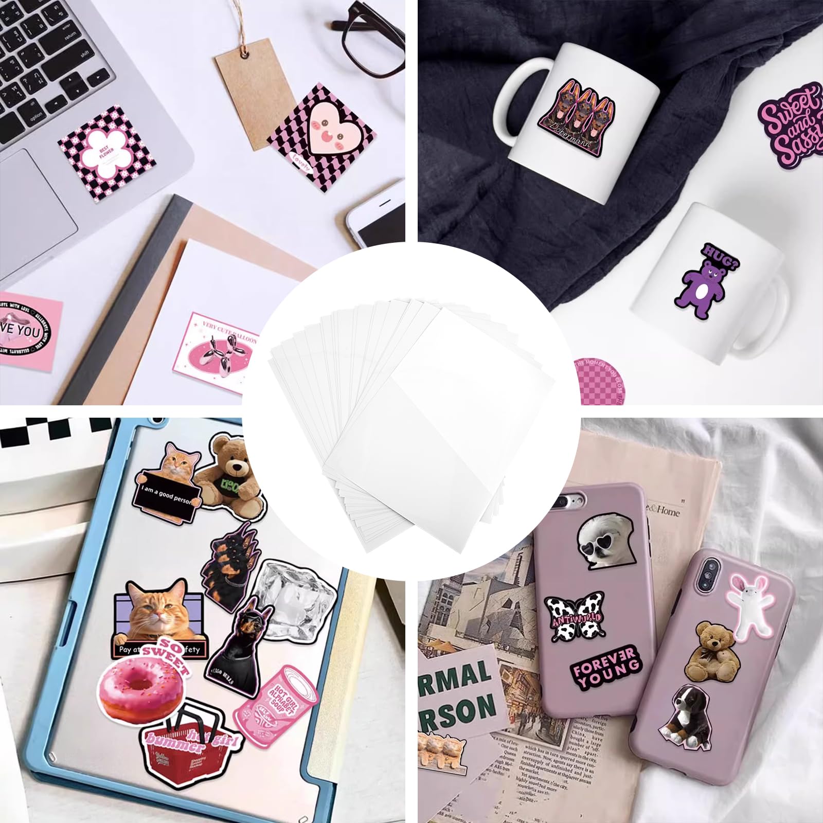 20 Feuilles De Papier Film Autocollant En Vinyle Imprimante Jet D 039 Encre 1239070