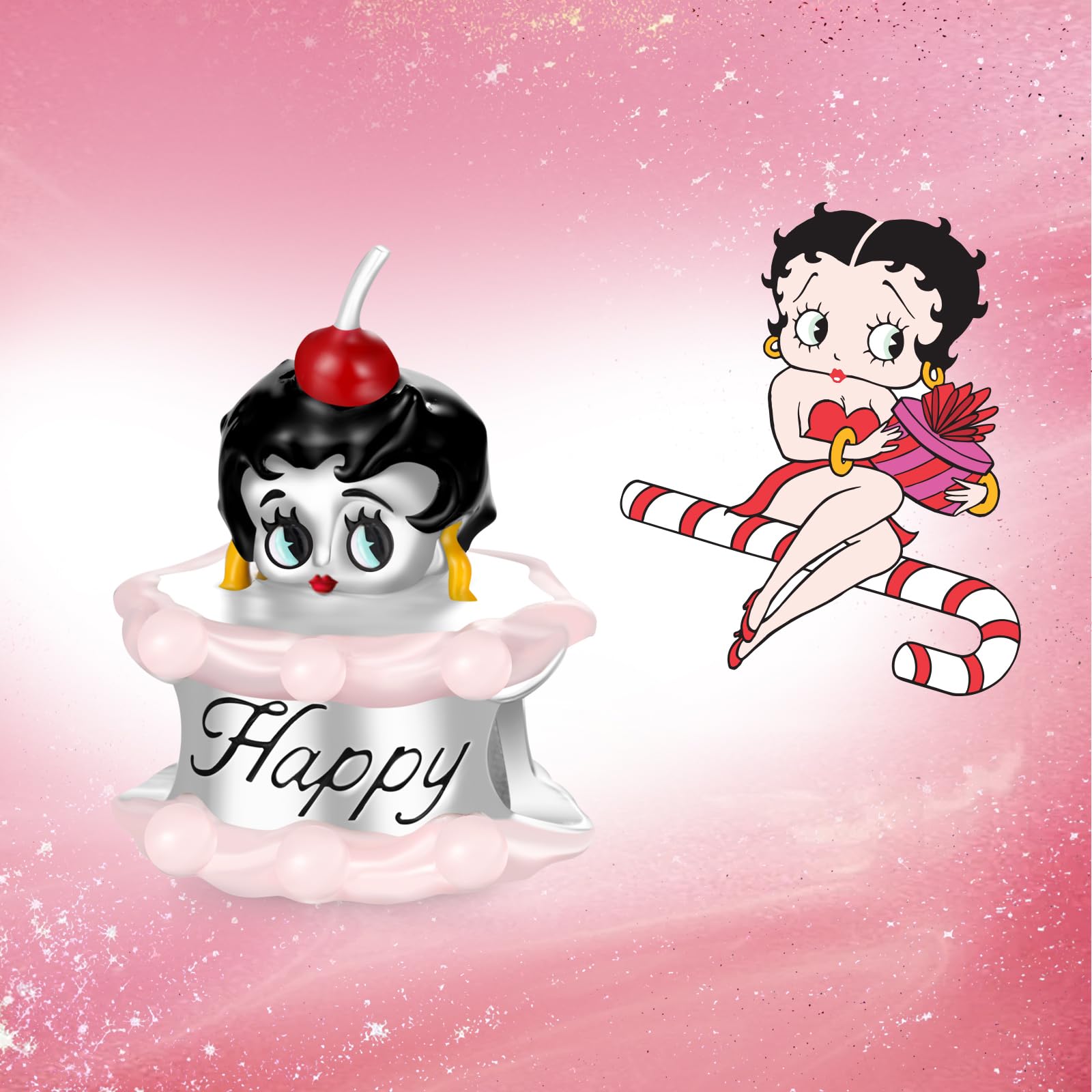 GNOCE Colgante de plata de ley 925 de Betty Boop, para mujer, esposa, día de San Valentín, día de la madre, regalo de joyería, Medium, Plata de ley, Sin piedra preciosa