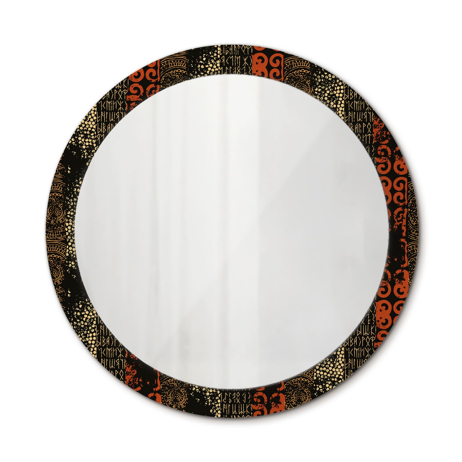 Miroir imprimé 90 cm rond sans cadre au motif grunge chic pour décoration murale suspendue