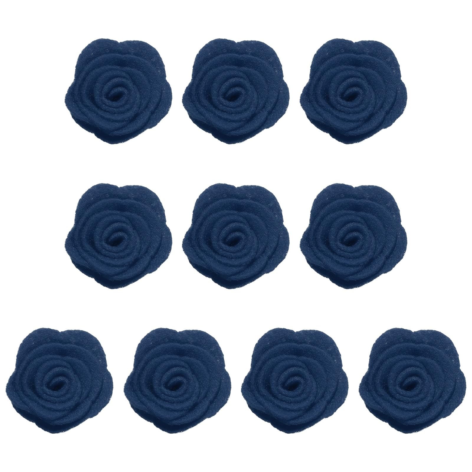 sourcing map 10Pcs Felt Fabric Flowers Embellishments, 1.57" Nonwoven Camellia Sewing Appliques Ornament Artificial Flower Heads for DIY Wedding Party Scrapbook Hair Decorations, Dark Blue