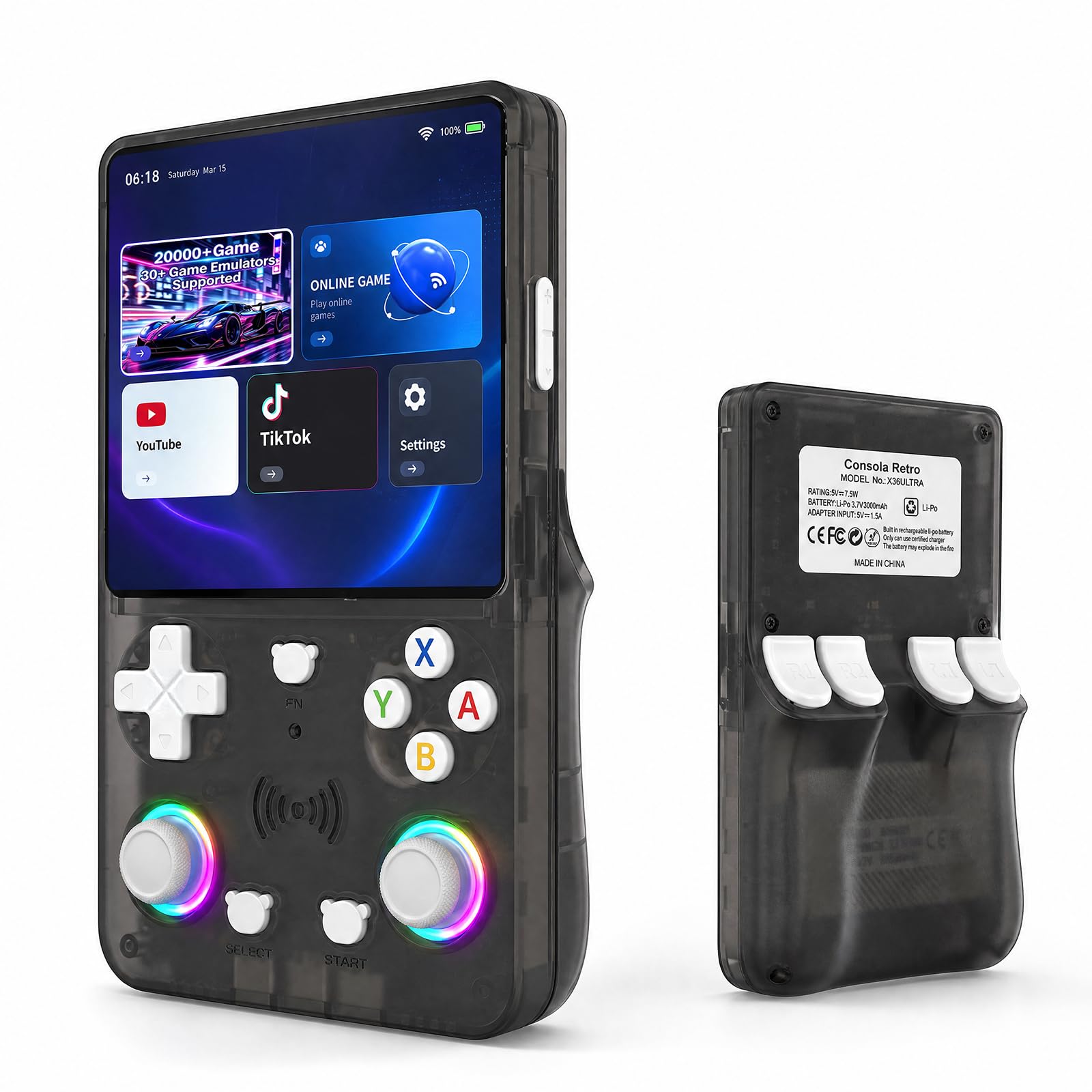 X36 Ultra Retro Handheld Game Console, WiFi Support YouTube TikTok, 28000+ Games, Portable Android 10.0 Handheld, 4.2 Inch 720x720 OCA IPS Screen, 3500mAh Pocket Gaming Console