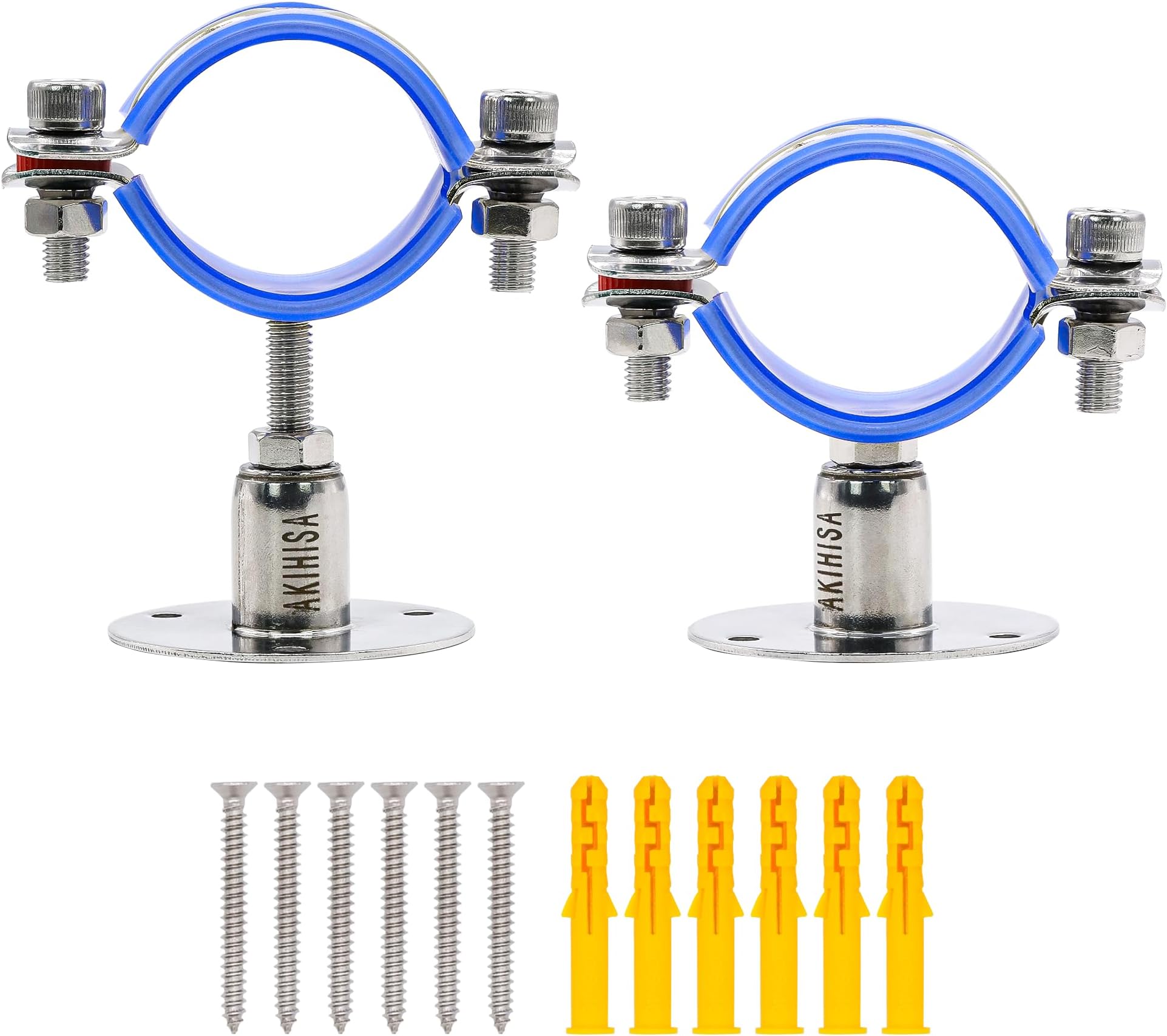 AKIHISA 2 Pcs 304 Stainless Steel Pipe Supports, Wall Mount Ceiling Mount Pipe Hanger, Pipe Holder for OD Pipe 15-19MM Adjustable Height Range 30-50mm