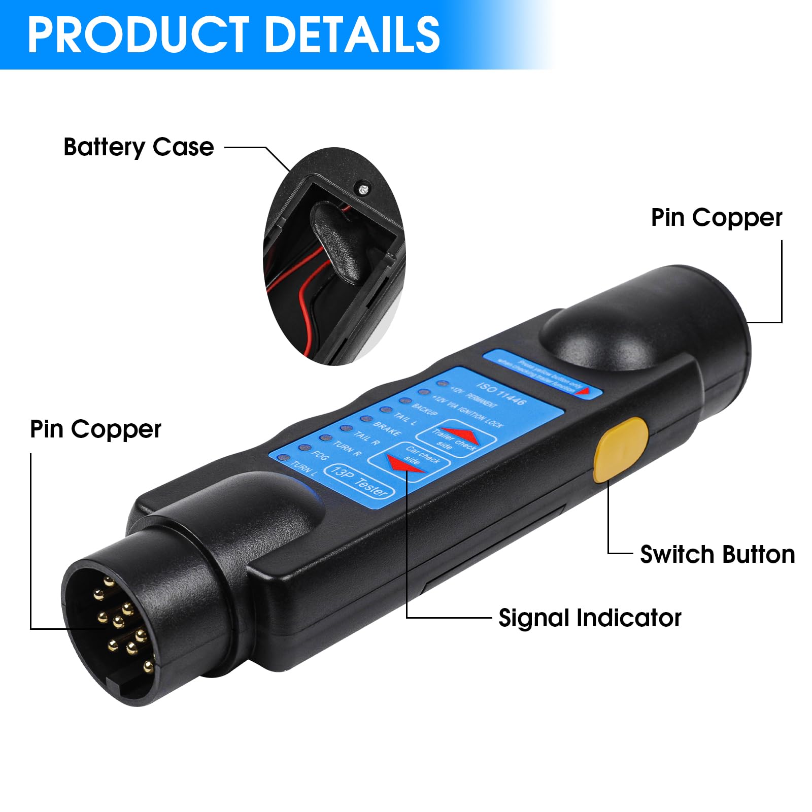 Tester per Presa di Corrente per rimorchio a 13 Pin, Tester per luci per rimorchio a 13 Pin per rimorchio Strumento diagnostico per Circuito di Cablaggio del rimorchio