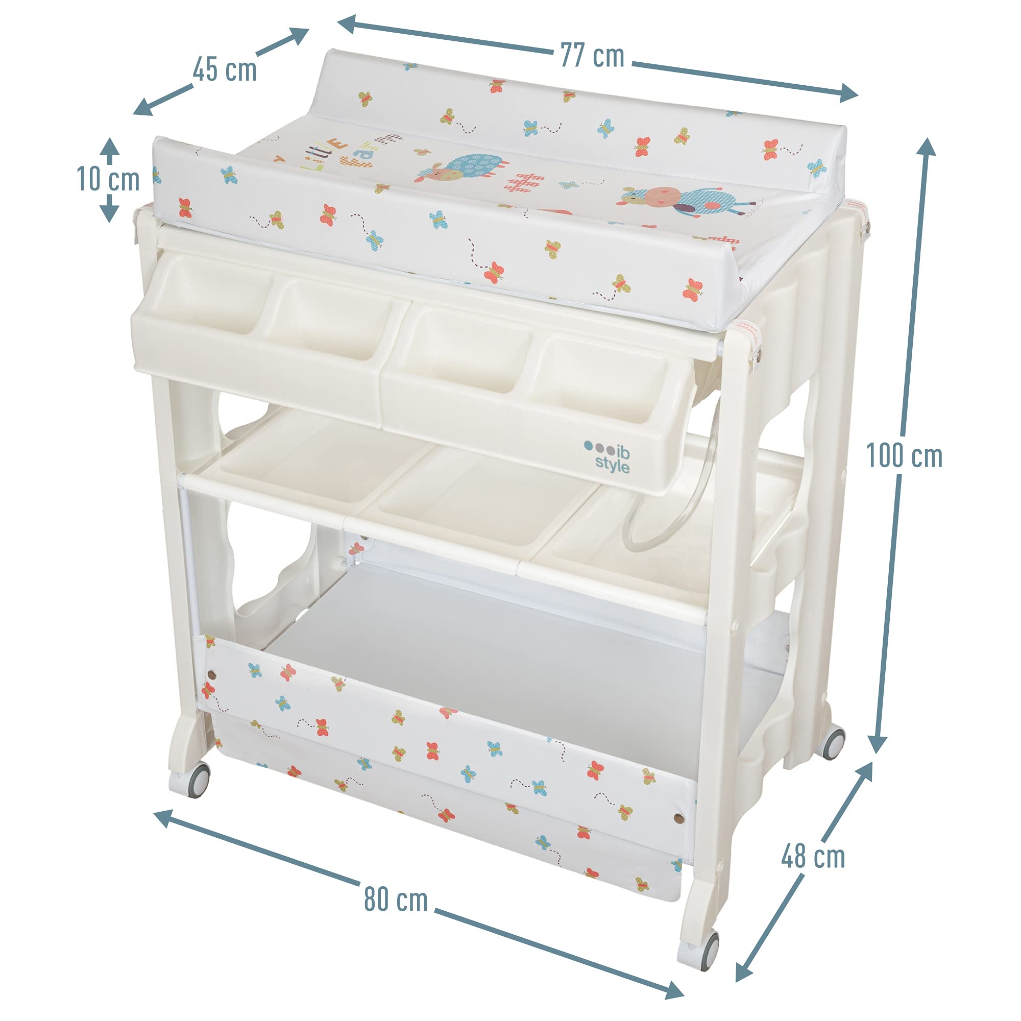 ib style® ISA Bade-Wickelkombination Mobiler Wickeltisch Rollbar MY LITTLE FARM COLOR