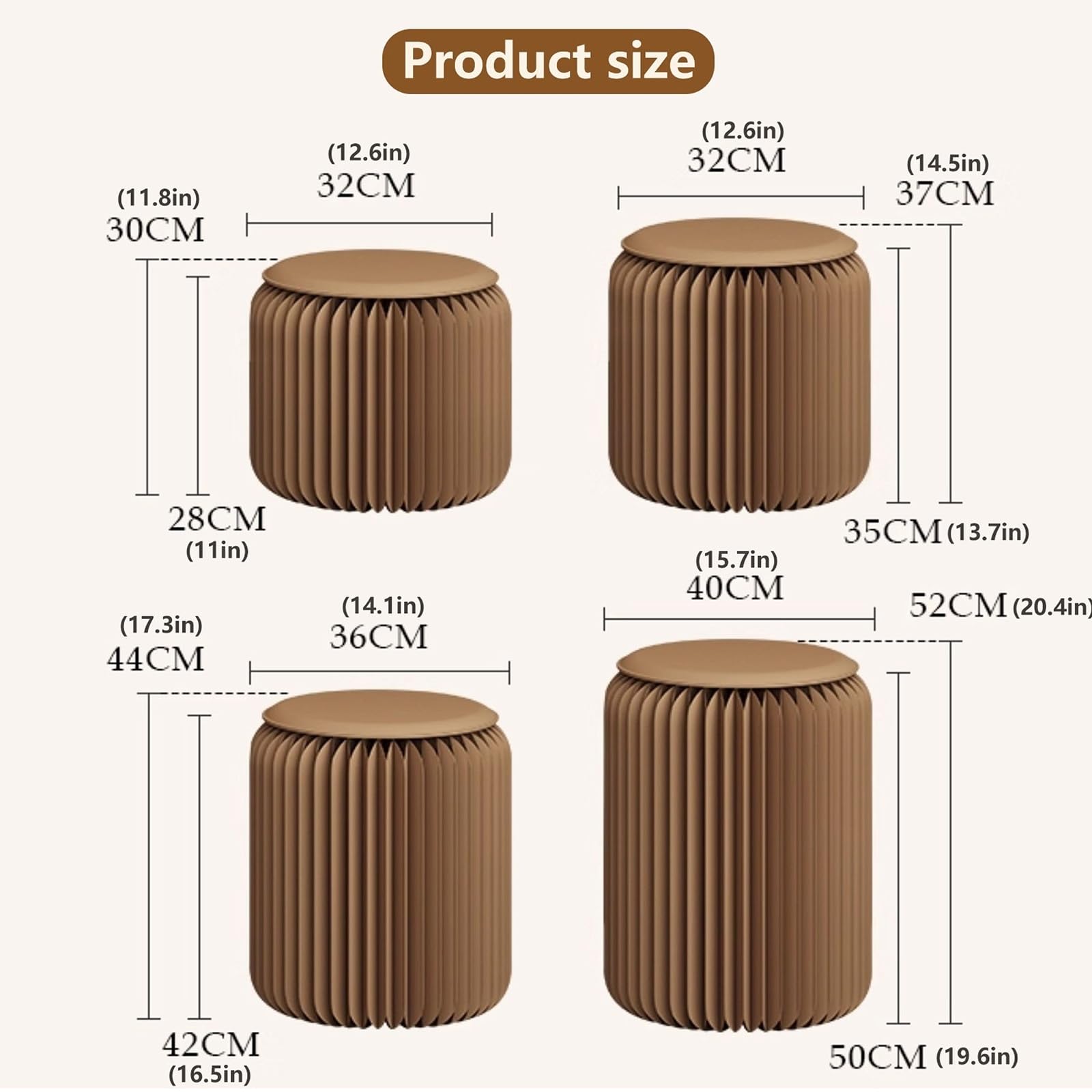 Tabouret Pliant en Papier Kraft avec Coussin Facile à Monter Convient Aux Centres Commerciaux Cabines D'Essayage Expositions Et Chambres(Marron,44cm(17.3in))