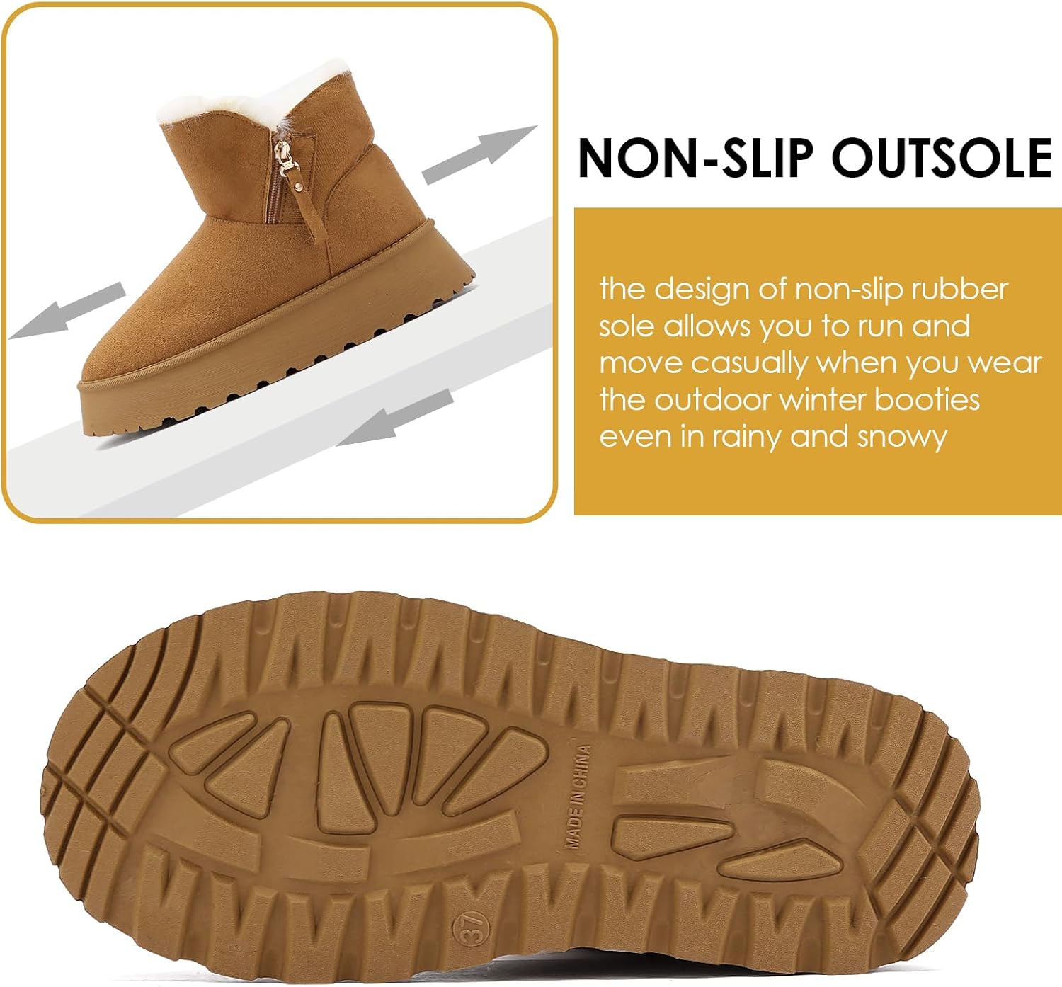 Snow Boots for Women Classic Genuine Suede Leather Winter Boots, Platform Anti-Slip Womens Fur Boots with Memory Foam, Lightweight Ankle Boots Comfort Fuzzy Slippers Shoes - Image 5