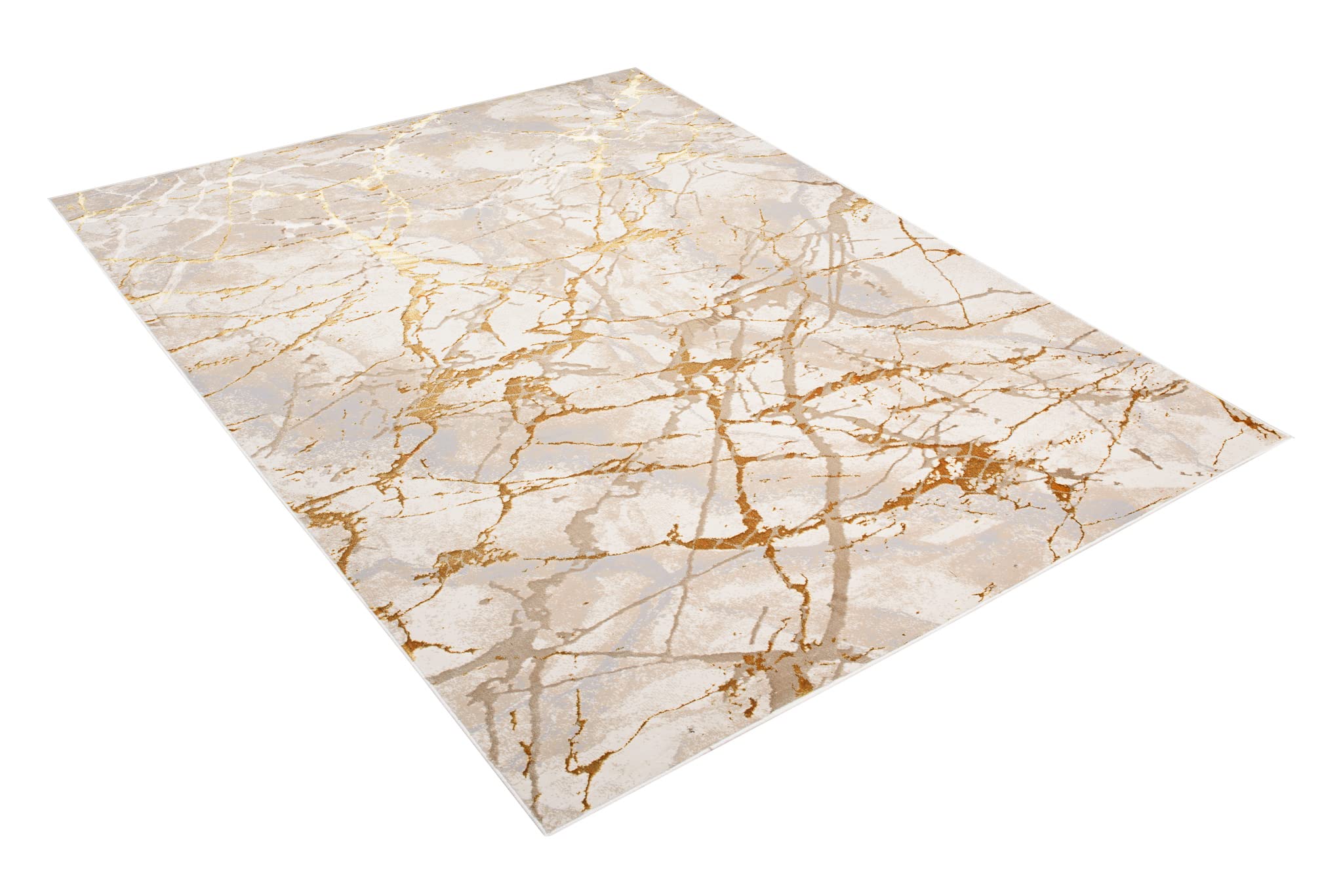 TAPISO Golden Alfombra de Pelo Corto Brillante Suave Diseño Moderno Beige Dorado Alfombra de Salón Dormitorio Habitación Comedor Oficina Oeko-Tex 140 x 200 cm