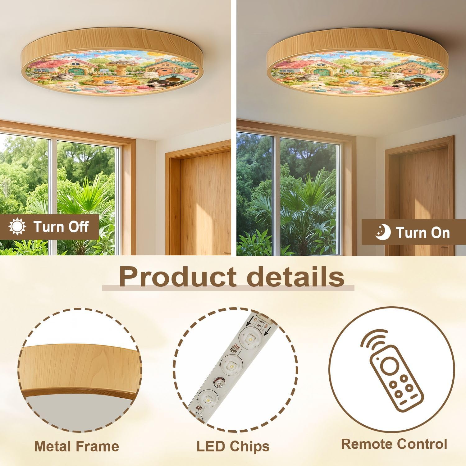 Wood Grain Flush Mount Ceiling Light Print Adorable Cats image 5